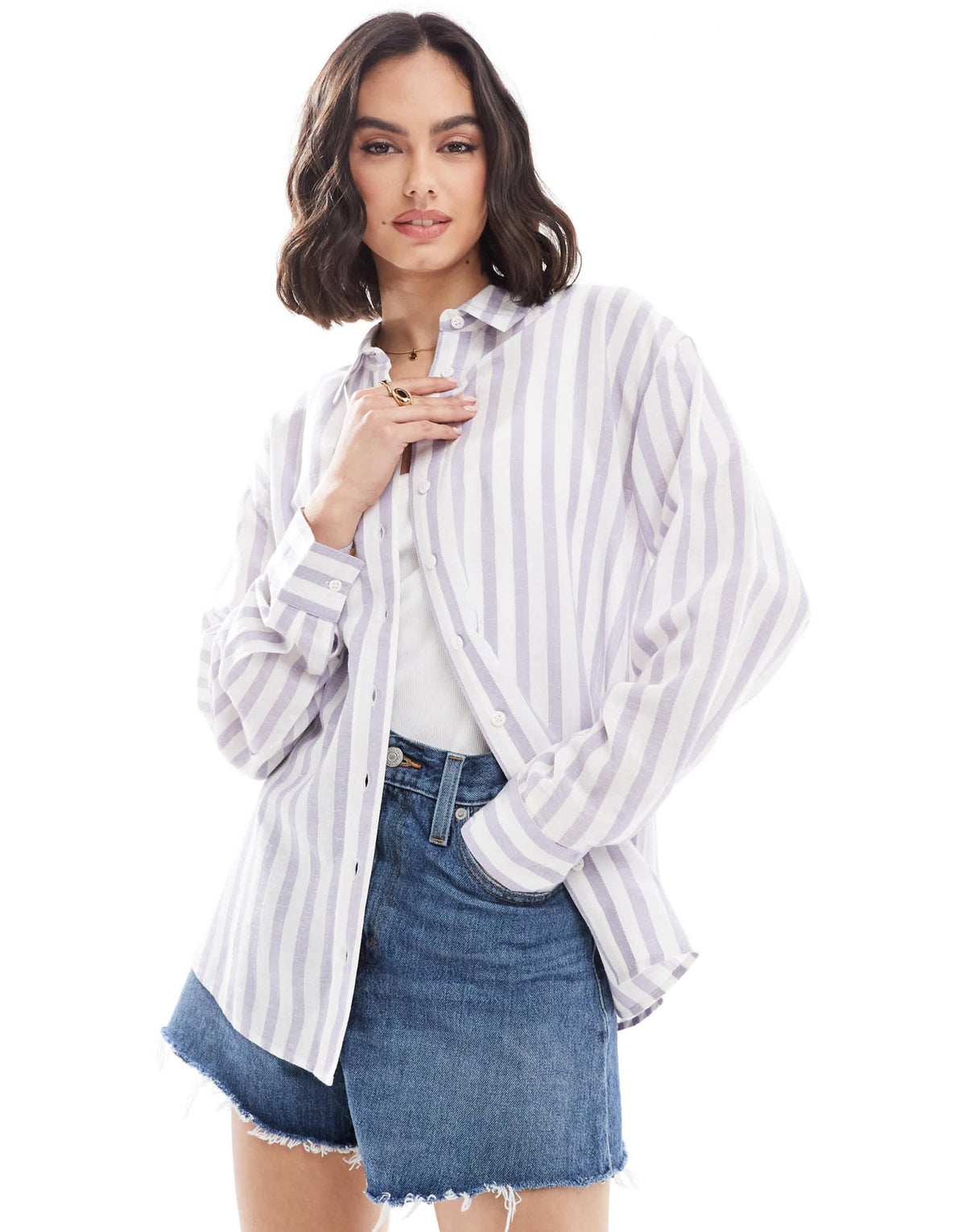 ASOS DESIGN linen blend shirt in blue & white stripe - ASOS Sample Sale