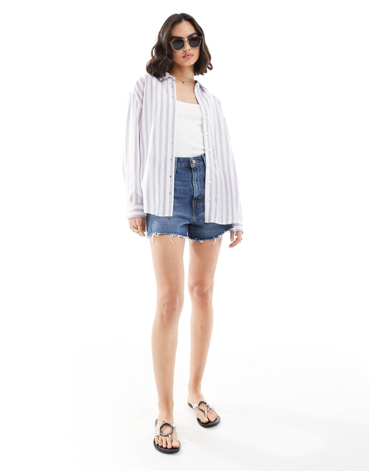ASOS DESIGN linen blend shirt in blue & white stripe - ASOS Sample Sale