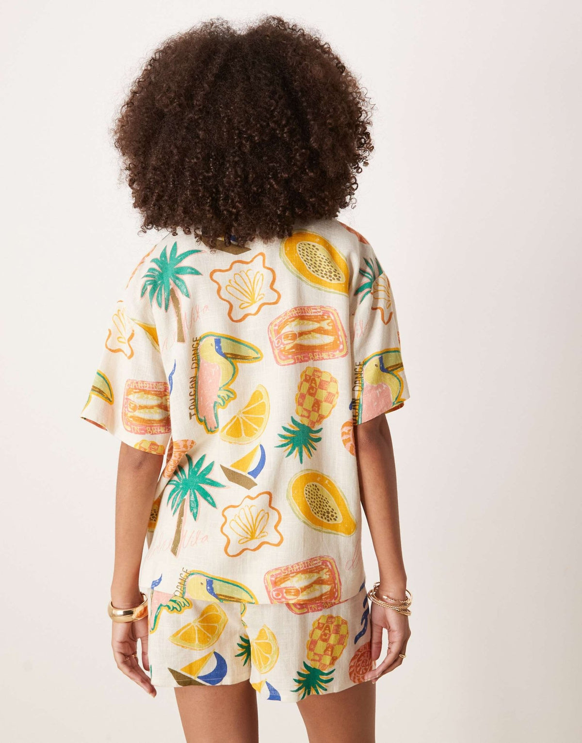 ASOS DESIGN linen blend short sleeve co-ord shirt in tropical print - ASOS Sample Sale
