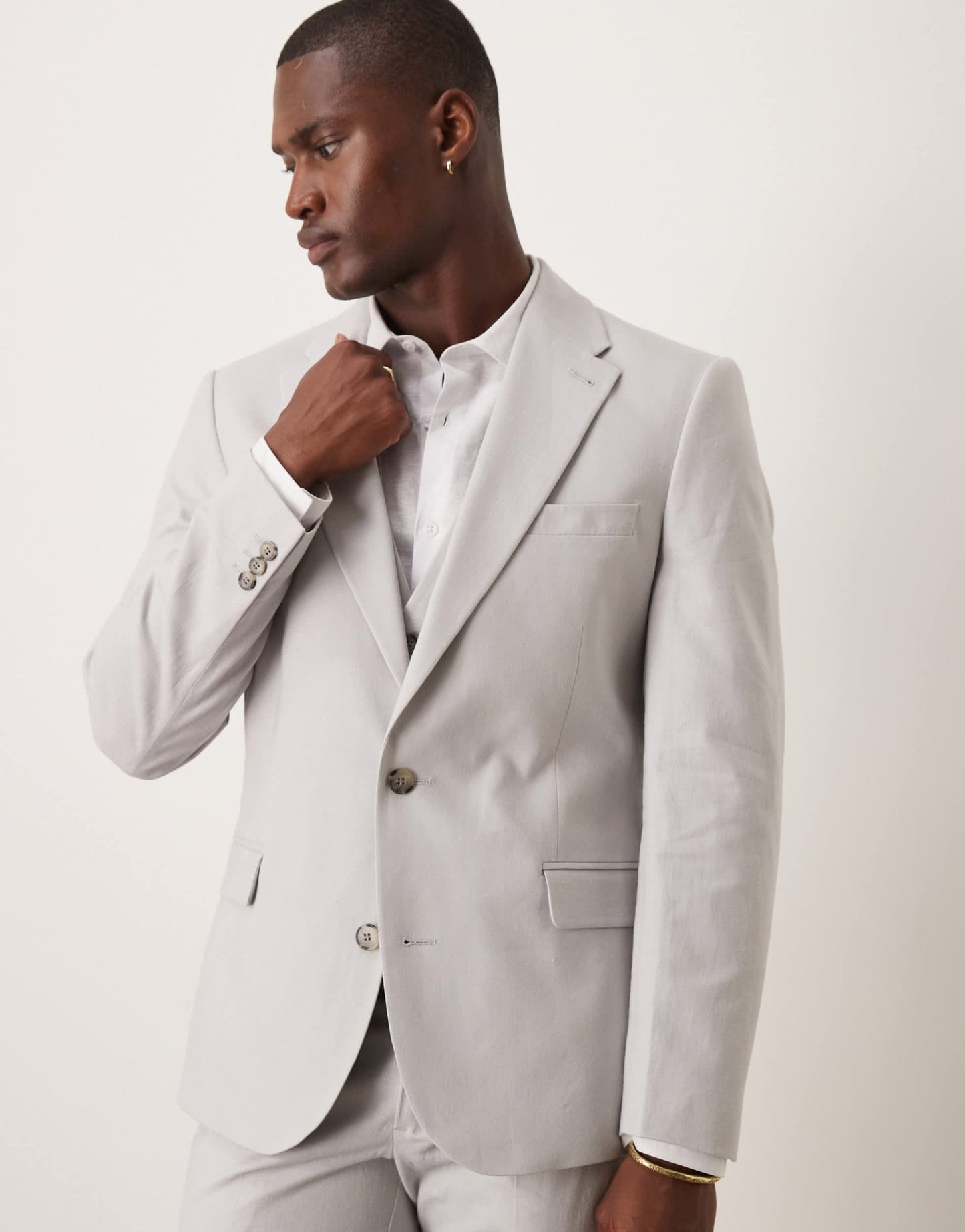 ASOS DESIGN linen blend skinny suit jacket in grey - ASOS Sample Sale