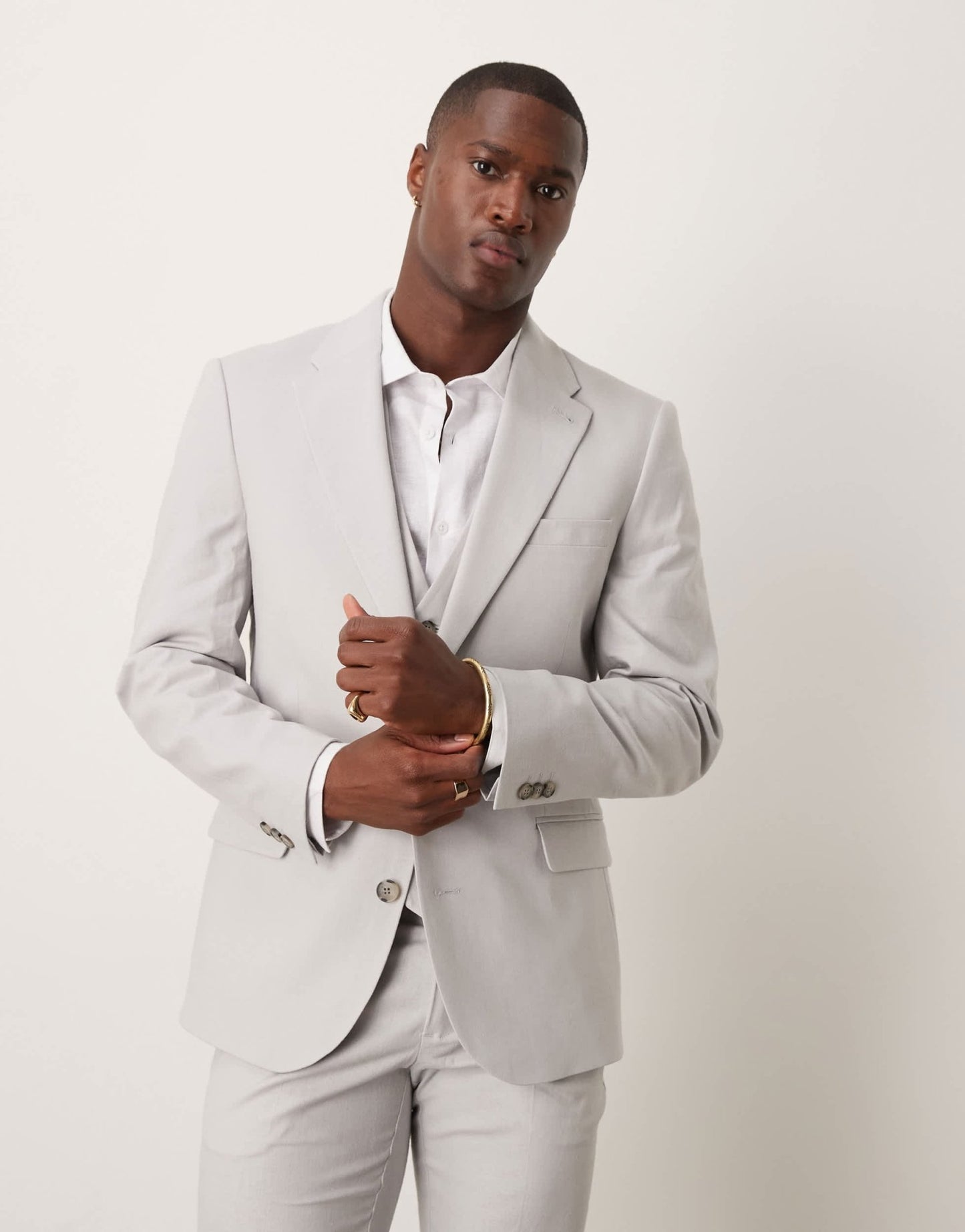 ASOS DESIGN linen blend skinny suit jacket in grey - ASOS Sample Sale