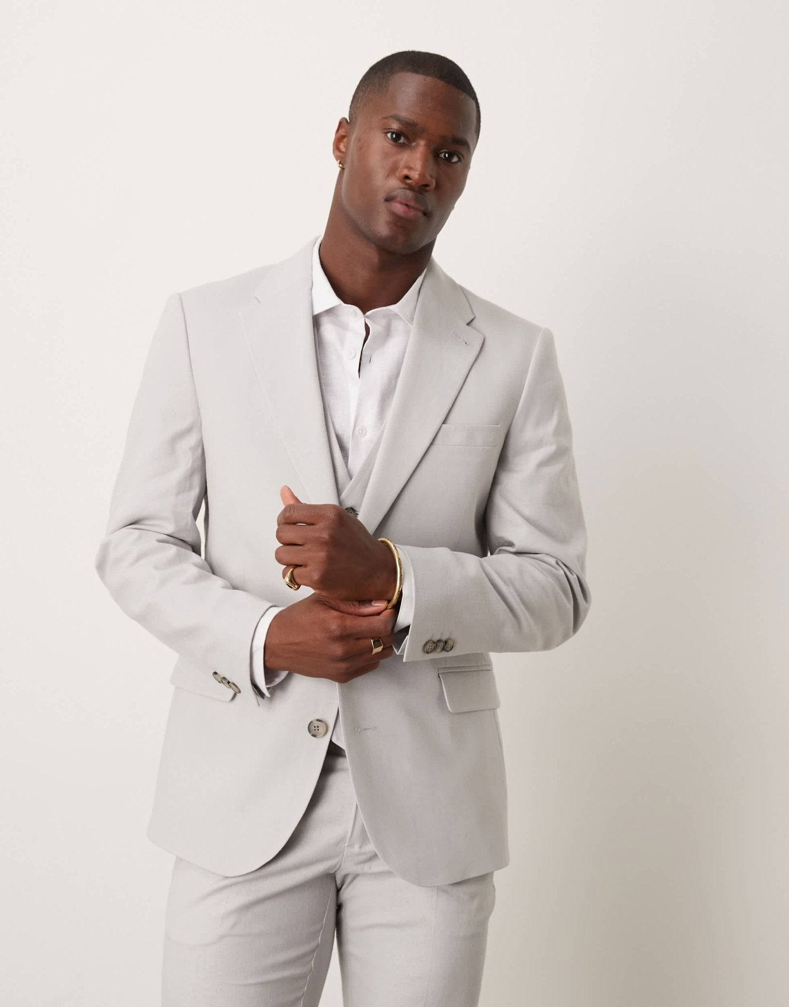 ASOS DESIGN linen blend skinny suit jacket in grey - ASOS Sample Sale