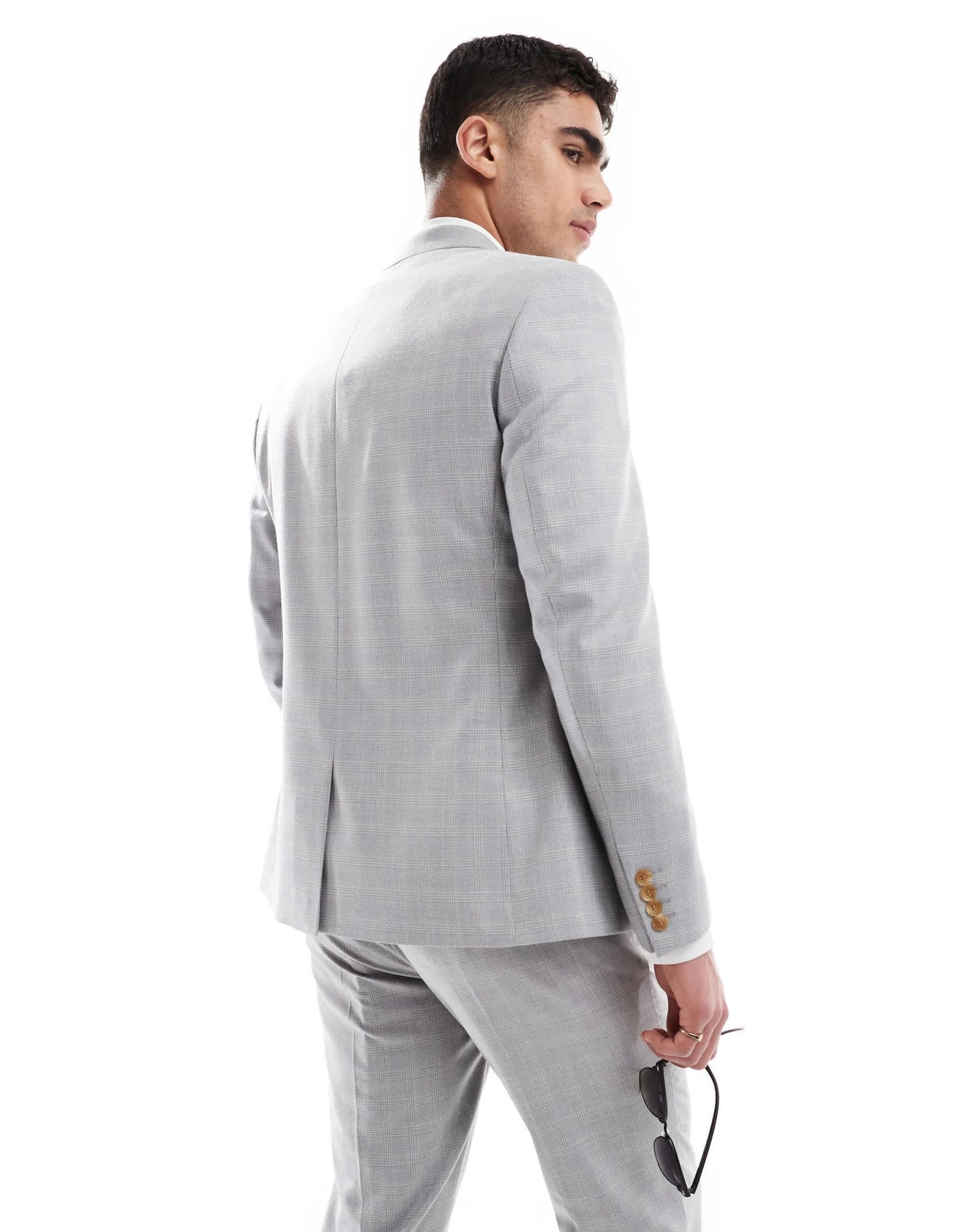 ASOS DESIGN linen blend skinny suit jacket in grey tonal check - ASOS Sample Sale