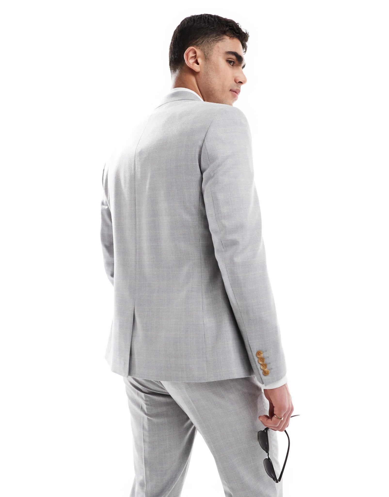ASOS DESIGN linen blend skinny suit jacket in grey tonal check - ASOS Sample Sale