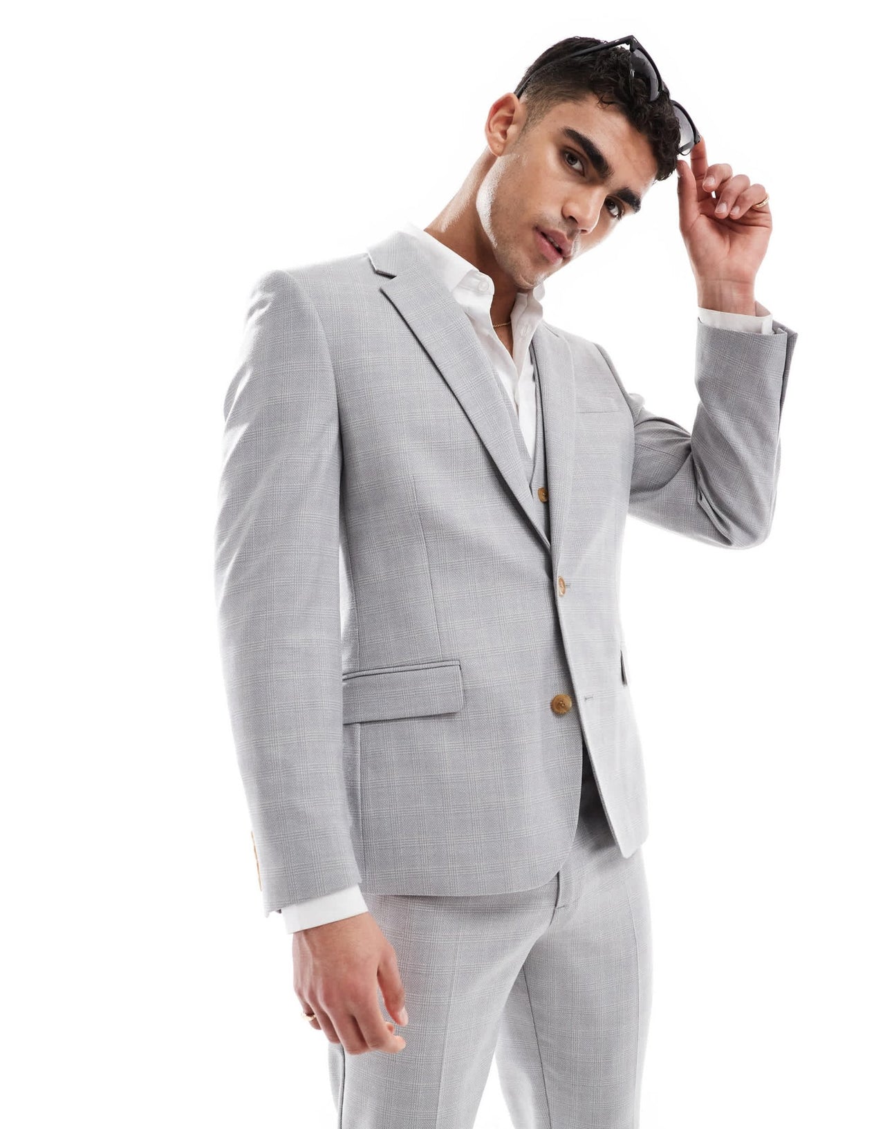 ASOS DESIGN linen blend skinny suit jacket in grey tonal check - ASOS Sample Sale