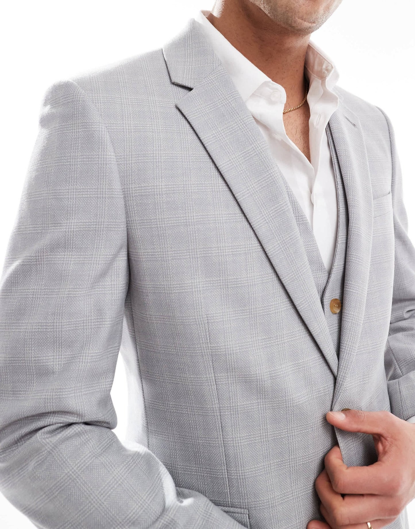 ASOS DESIGN linen blend skinny suit jacket in grey tonal check - ASOS Sample Sale
