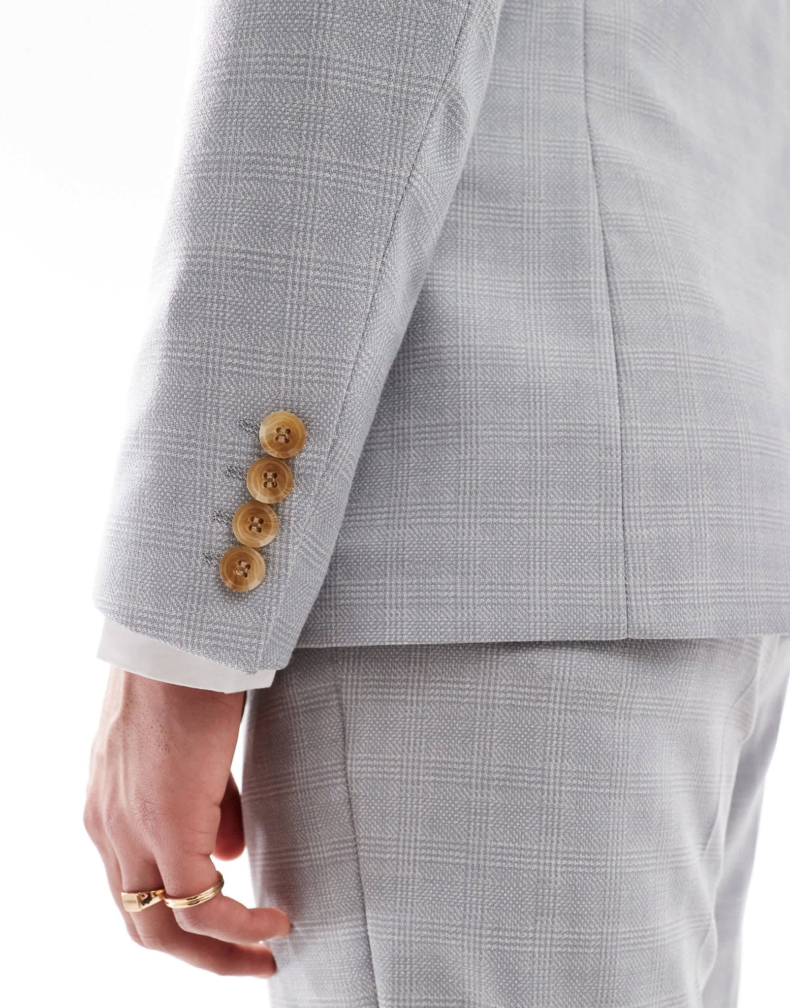 ASOS DESIGN linen blend skinny suit jacket in grey tonal check - ASOS Sample Sale