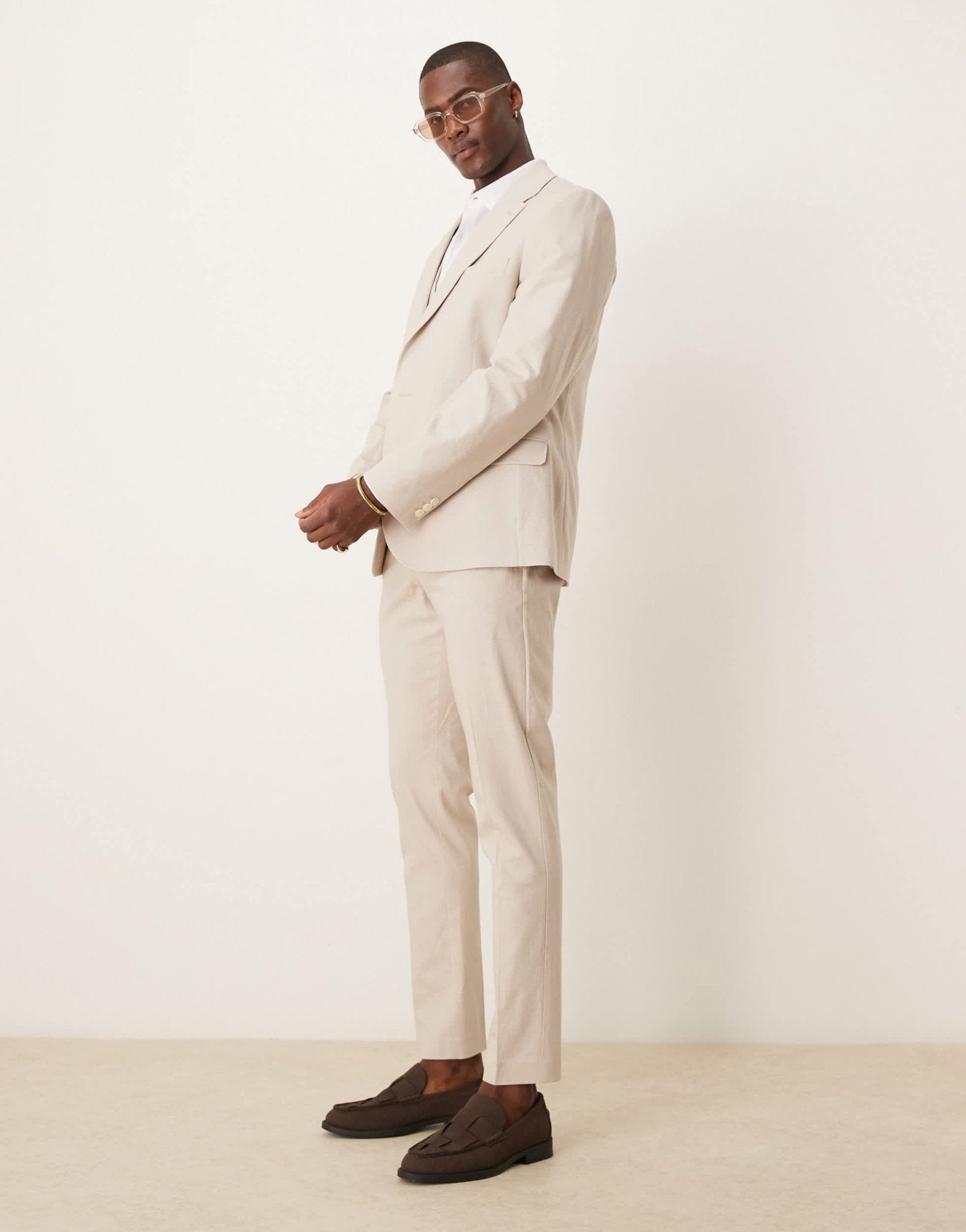 ASOS DESIGN linen blend skinny suit jacket in stone - ASOS Sample Sale