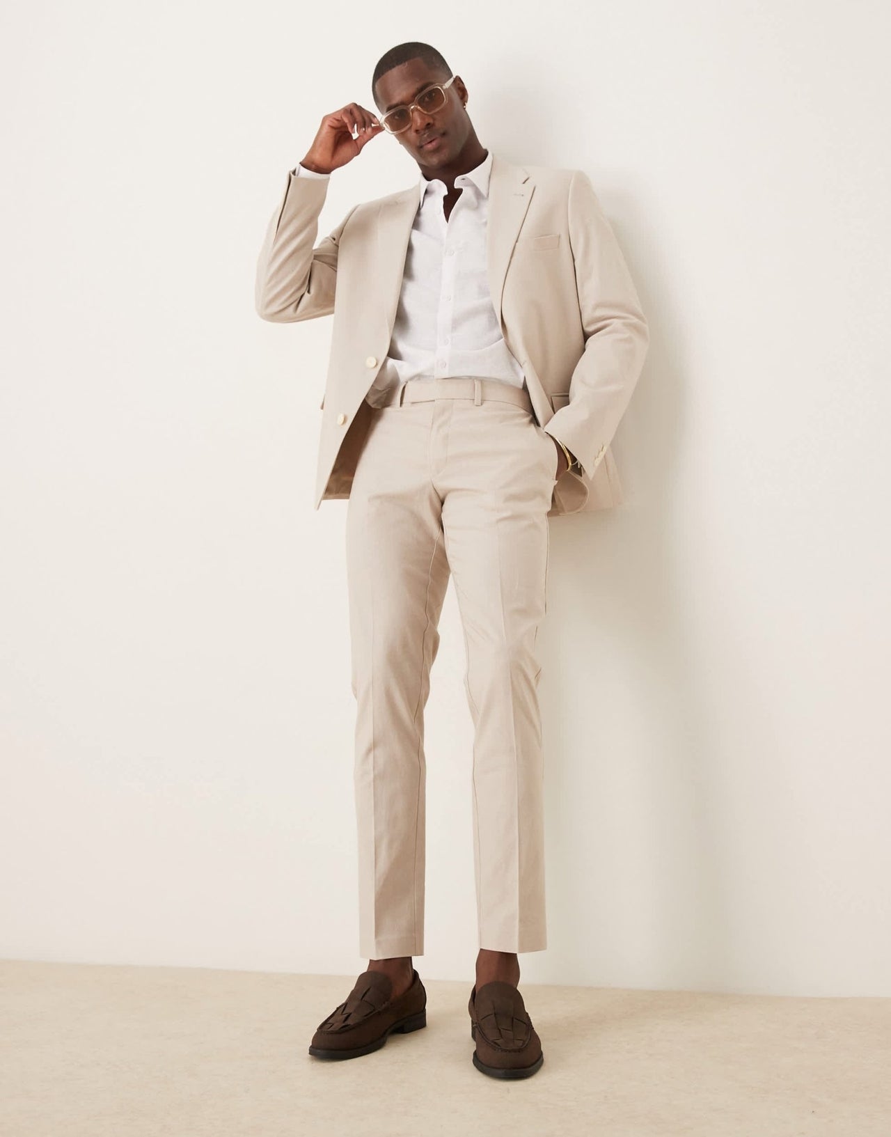ASOS DESIGN linen blend skinny suit trousers in stone - ASOS Sample Sale