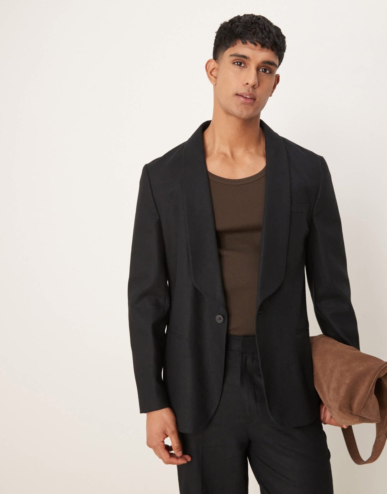 ASOS DESIGN linen blend slim shawl suit jacket in black twill - ASOS Sample Sale