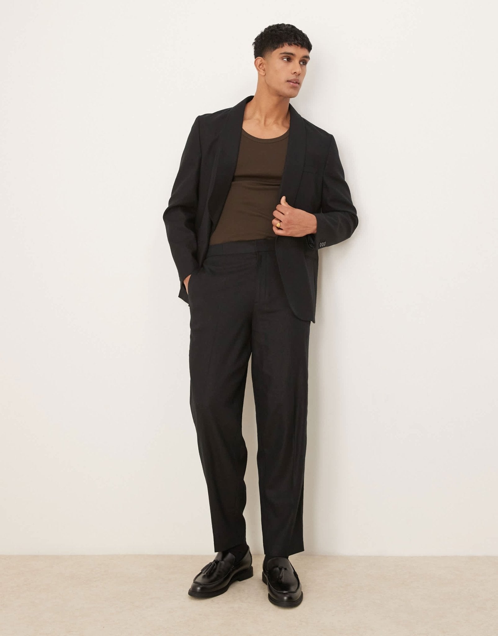 ASOS DESIGN linen blend slim shawl suit jacket in black twill - ASOS Sample Sale