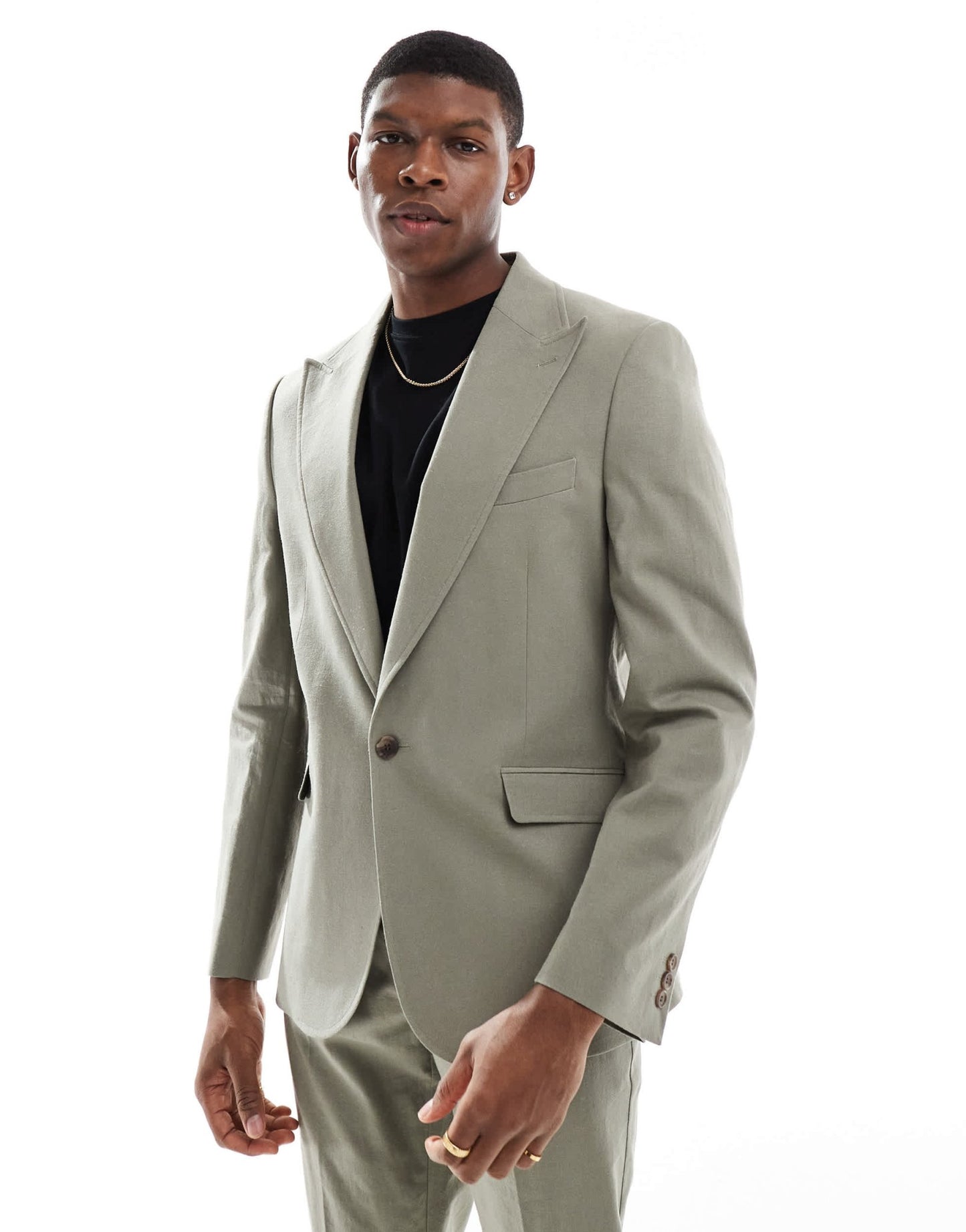 ASOS DESIGN linen blend slim suit jacket in khaki - ASOS Sample Sale