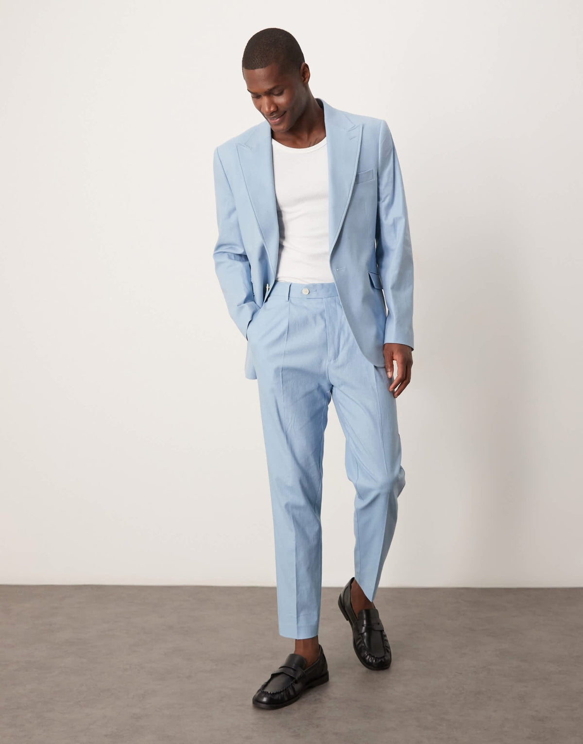 ASOS DESIGN linen blend slim suit jacket in light blue - ASOS Sample Sale