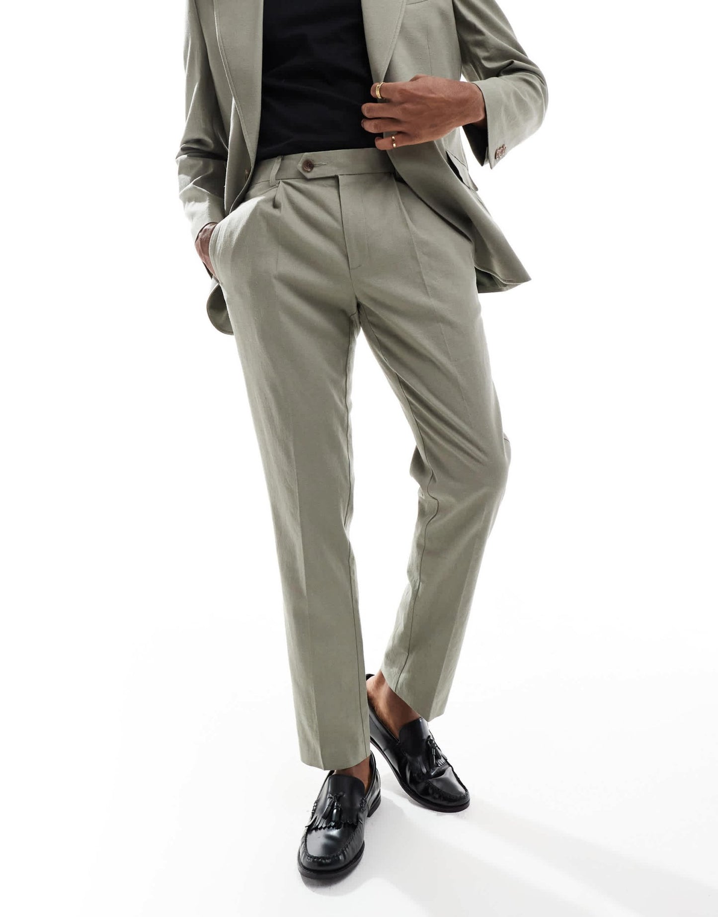 ASOS DESIGN linen blend slim suit trousers in khaki - ASOS Sample Sale