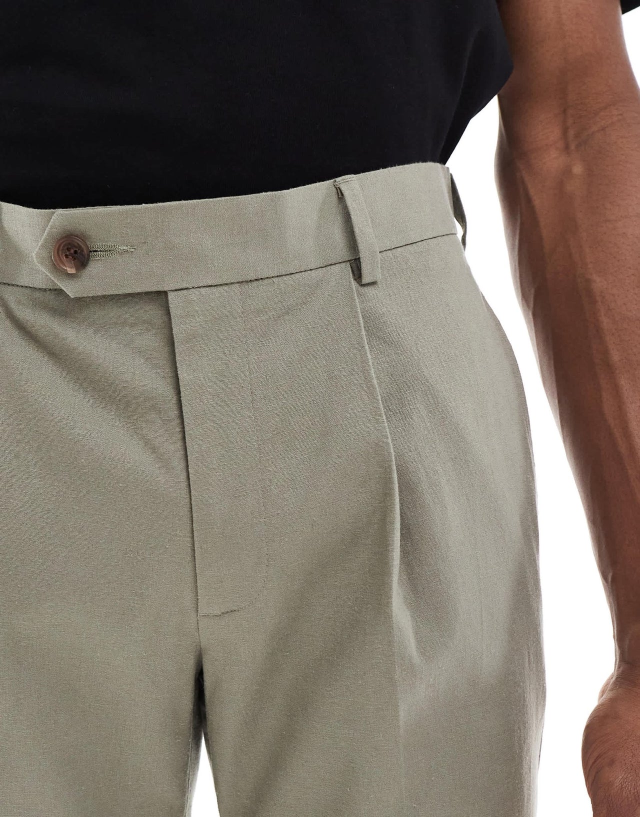 ASOS DESIGN linen blend slim suit trousers in khaki - ASOS Sample Sale