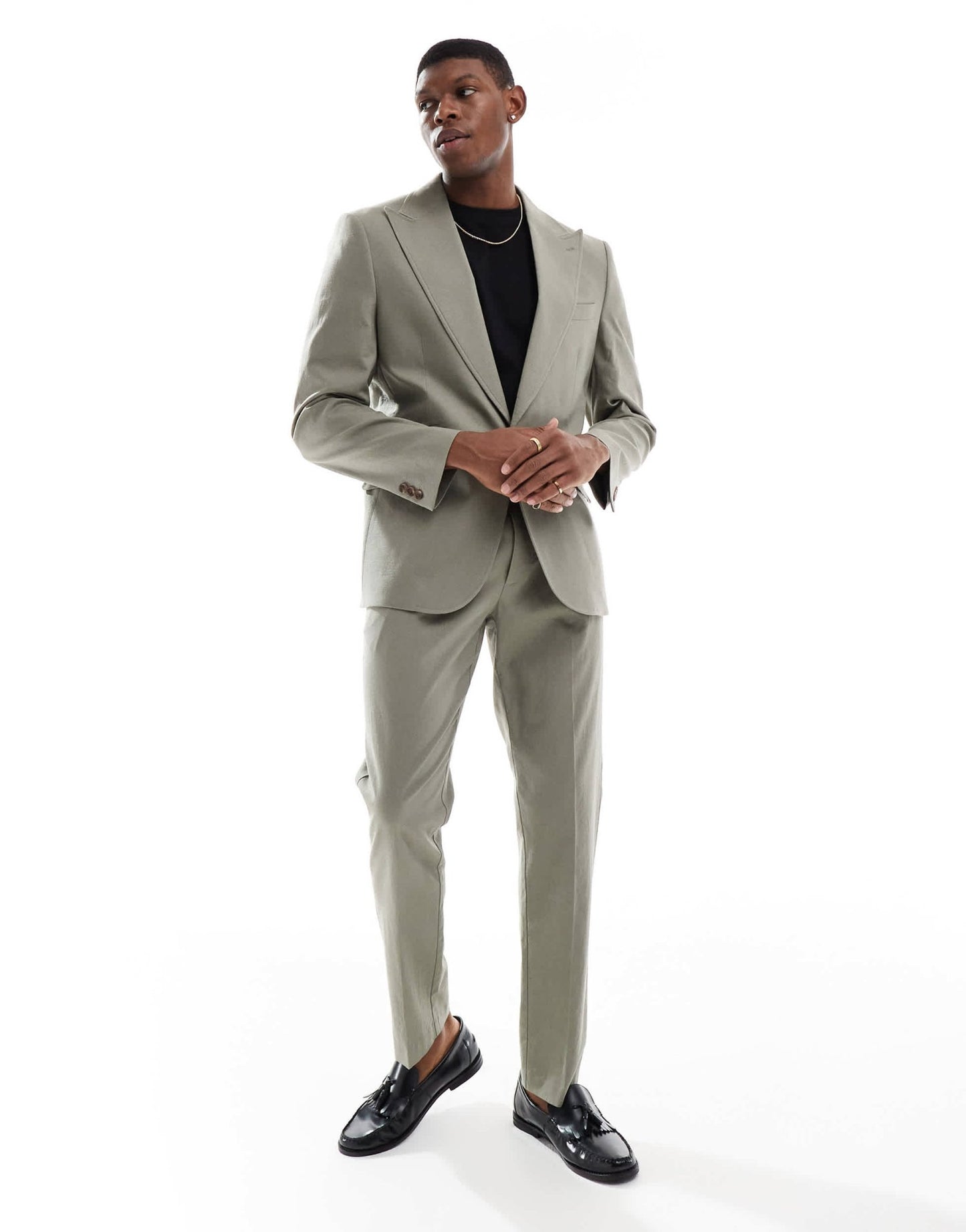 ASOS DESIGN linen blend slim suit trousers in khaki - ASOS Sample Sale