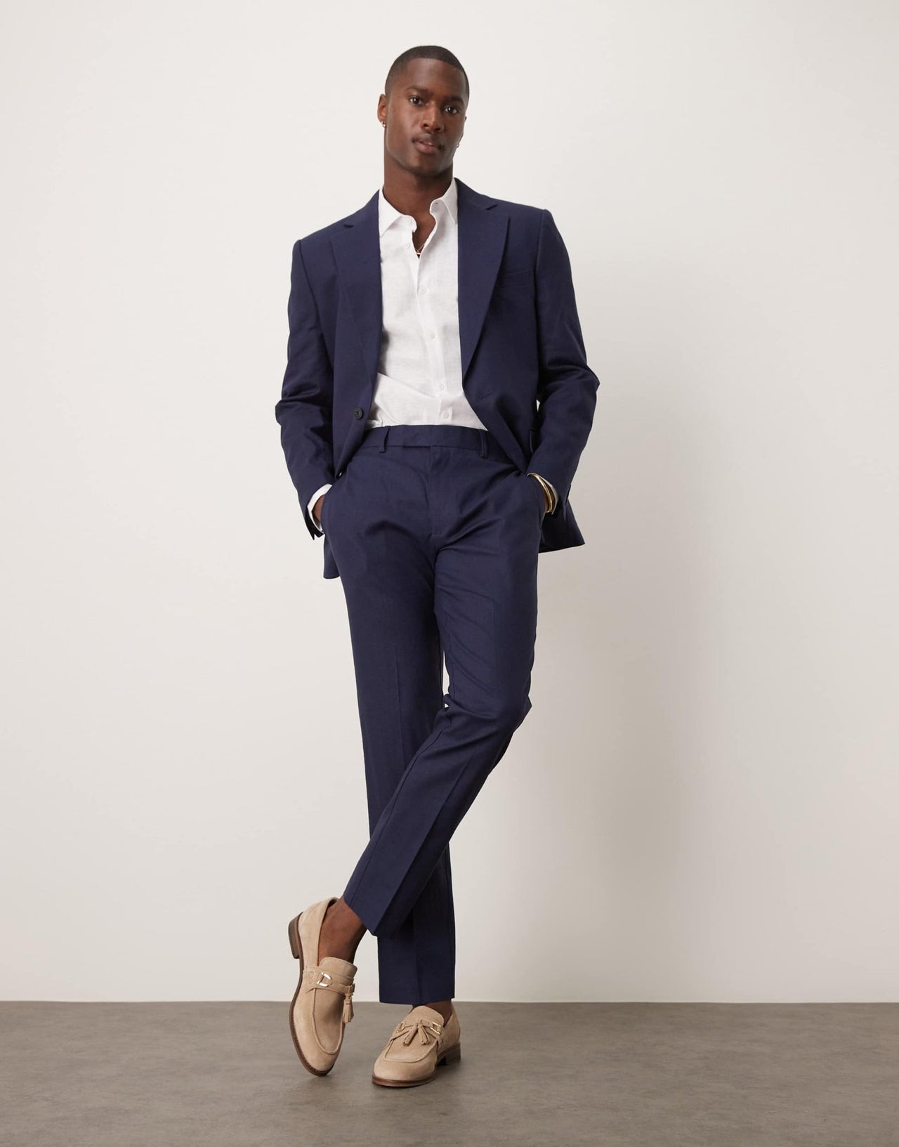 ASOS DESIGN linen blend slim suit trousers in navy - ASOS Sample Sale