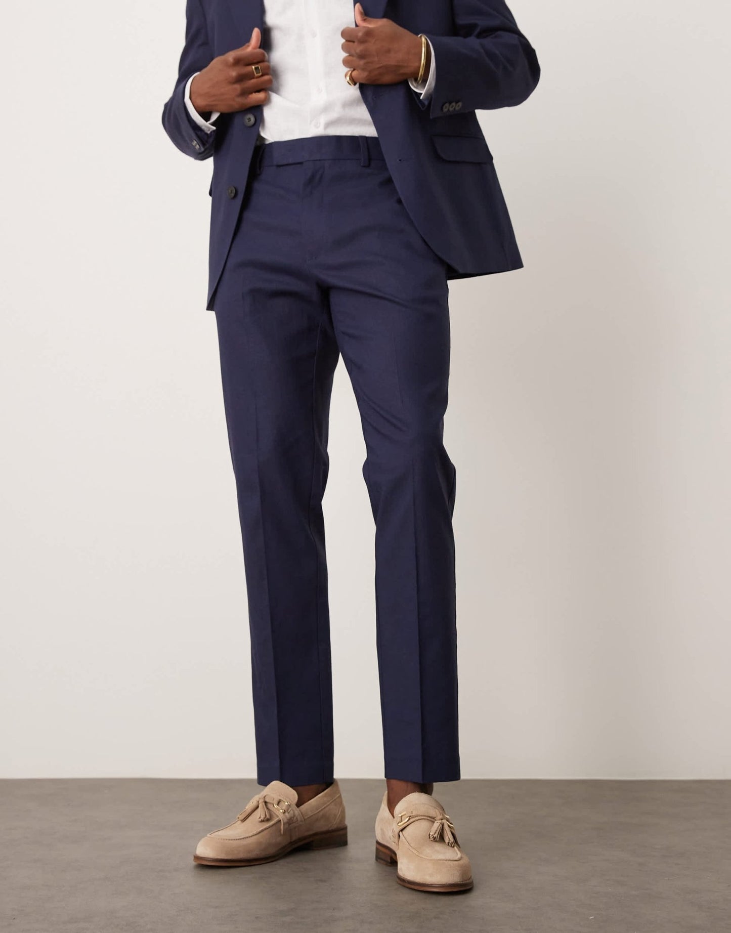 ASOS DESIGN linen blend slim suit trousers in navy - ASOS Sample Sale
