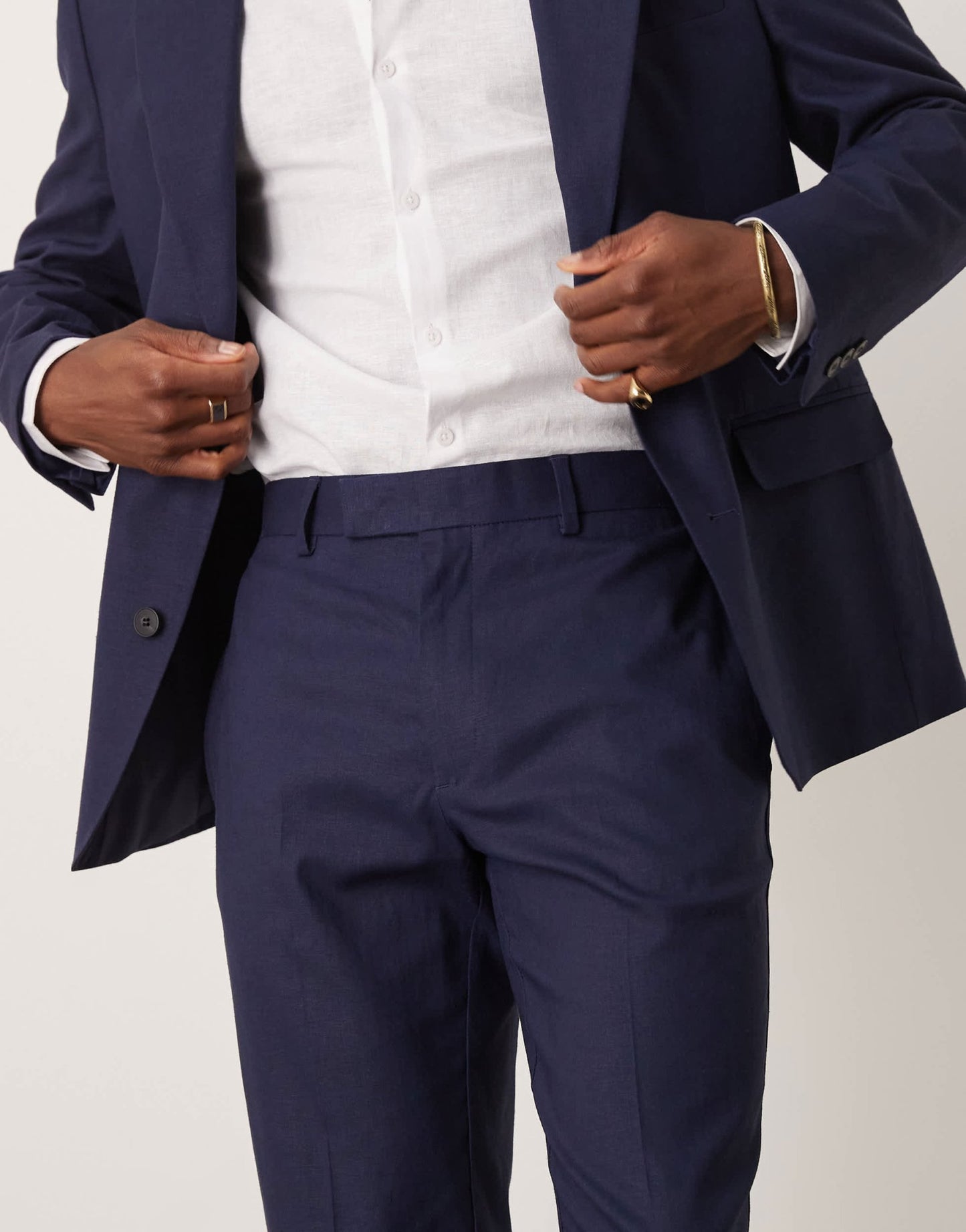 ASOS DESIGN linen blend slim suit trousers in navy - ASOS Sample Sale