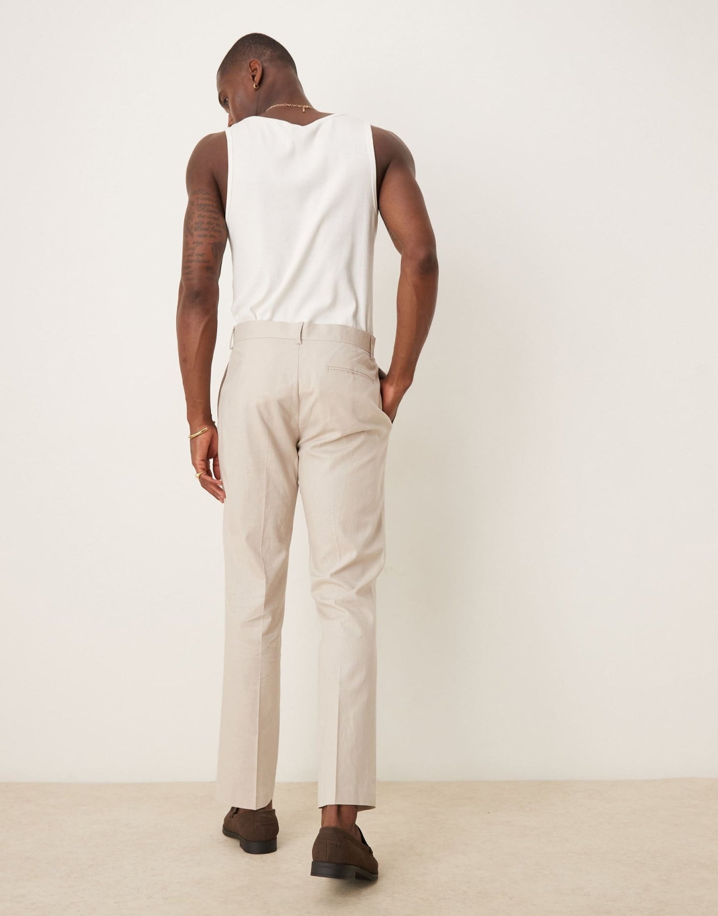 ASOS DESIGN linen blend slim suit trousers in stone - ASOS Sample Sale
