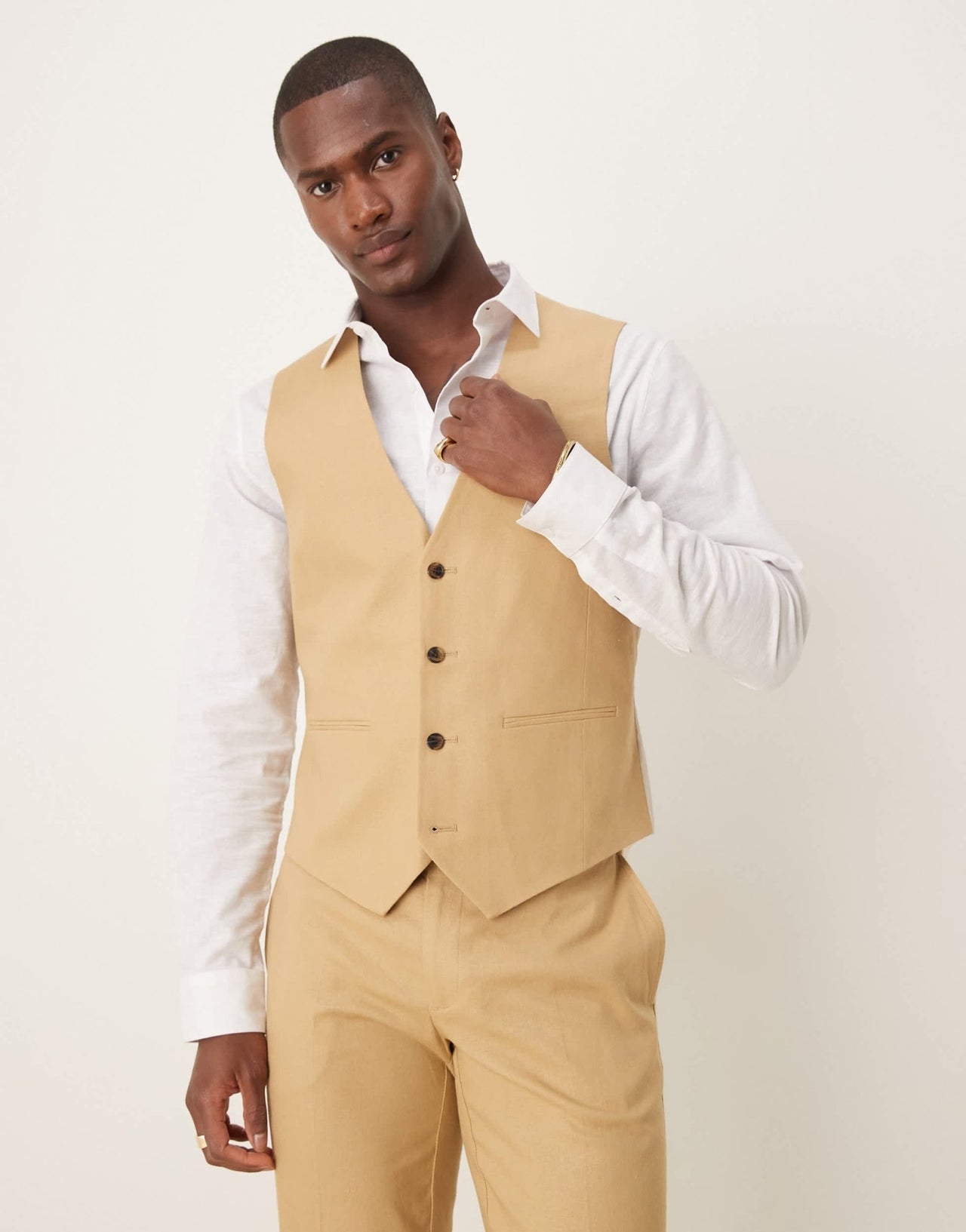 ASOS DESIGN linen blend slim suit waistcoat in beige - ASOS Sample Sale