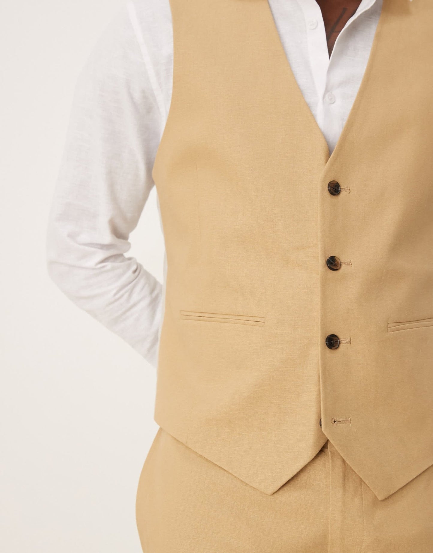 ASOS DESIGN linen blend slim suit waistcoat in beige - ASOS Sample Sale