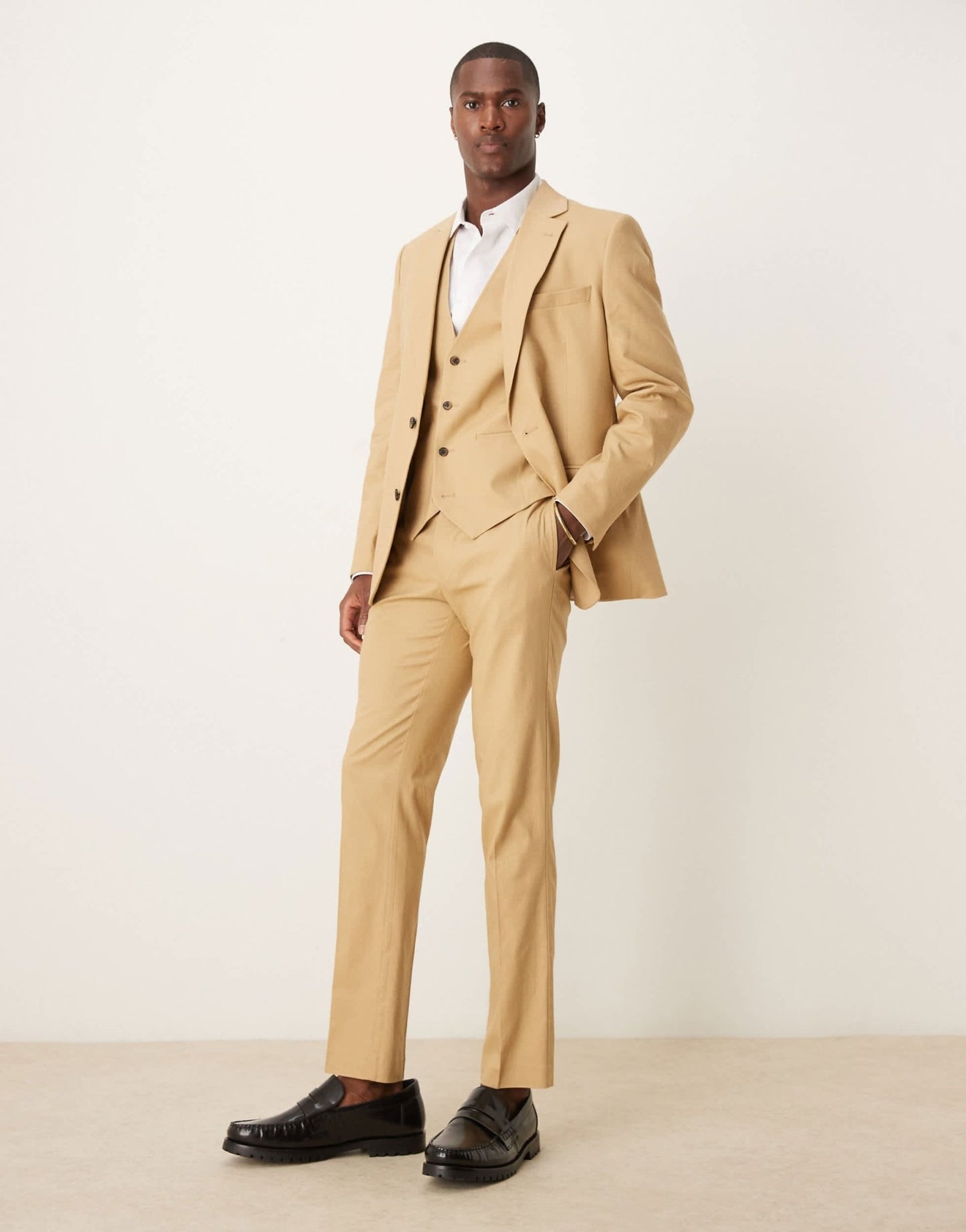 ASOS DESIGN linen blend slim suit waistcoat in beige - ASOS Sample Sale