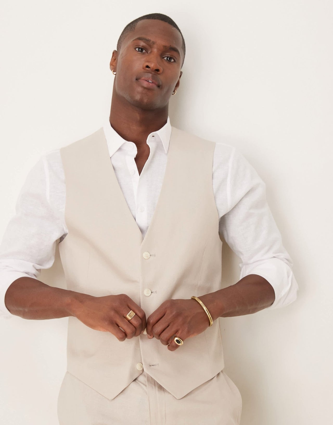 ASOS DESIGN linen blend slim suit waistcoat in stone - ASOS Sample Sale