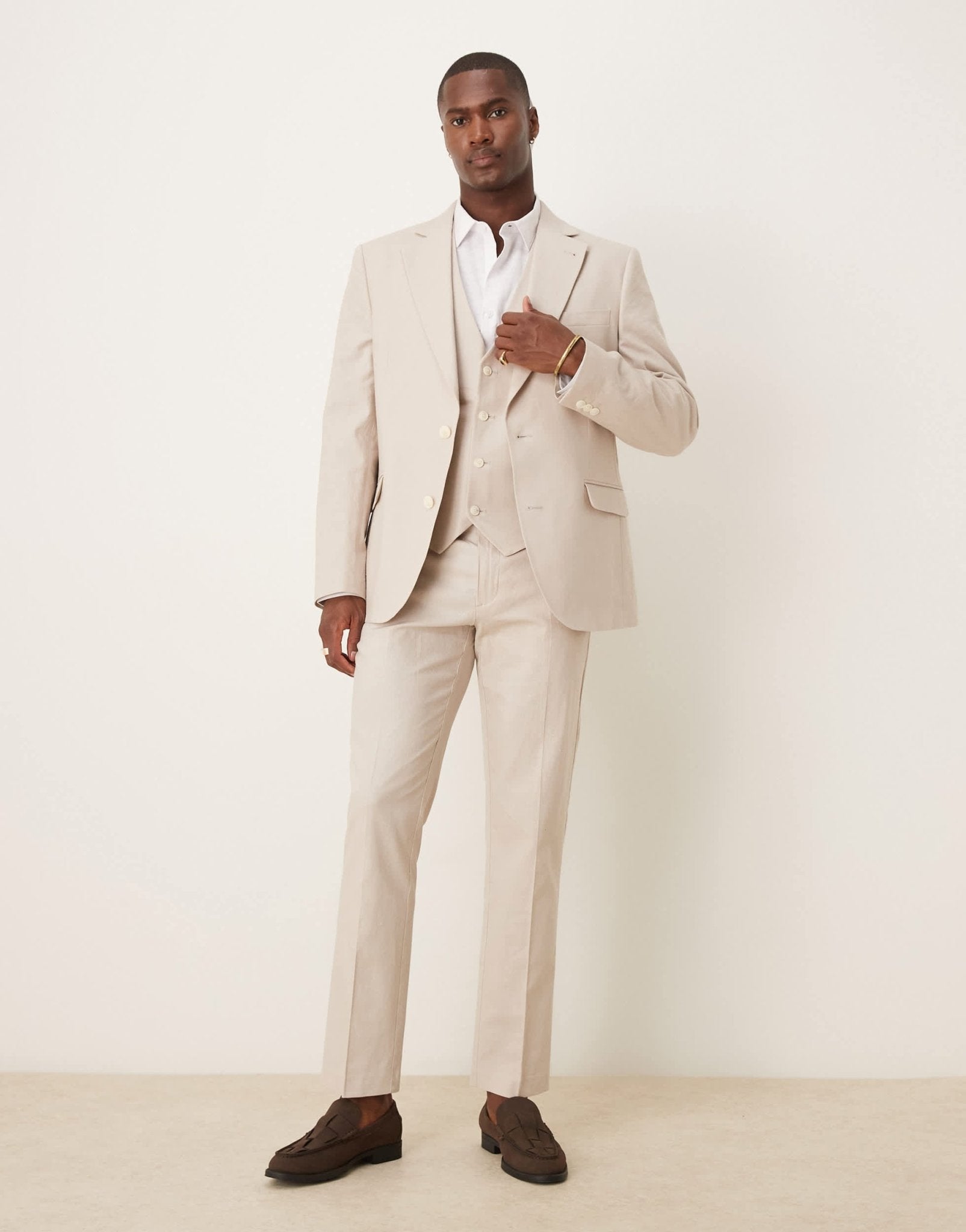 ASOS DESIGN linen blend slim suit waistcoat in stone - ASOS Sample Sale