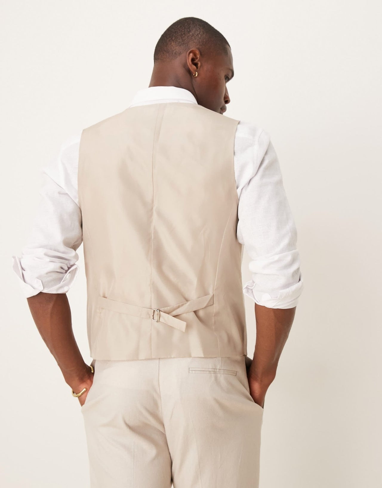 ASOS DESIGN linen blend slim suit waistcoat in stone - ASOS Sample Sale