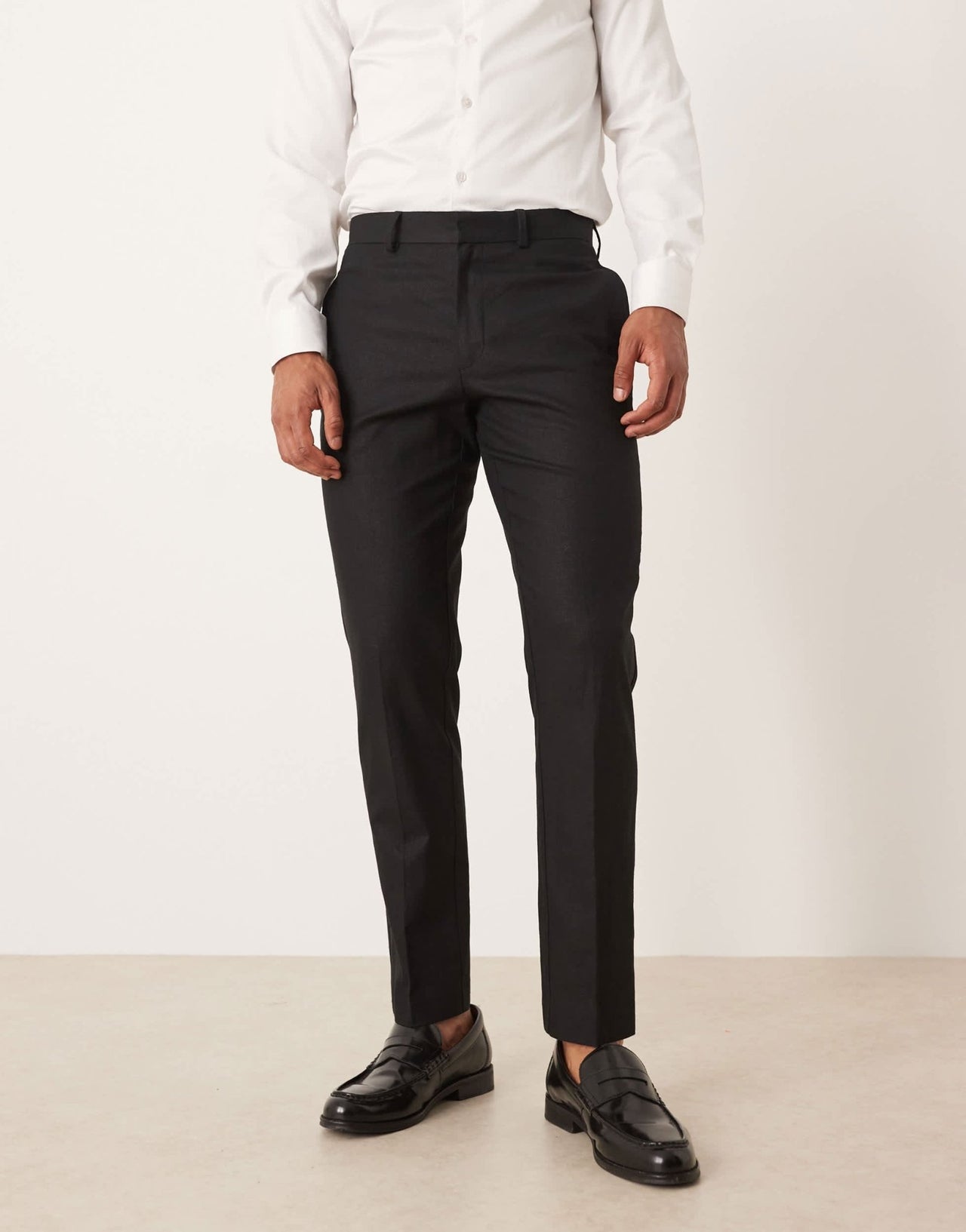 ASOS DESIGN linen blend slim tuxedo suit trousers in black - ASOS Sample Sale