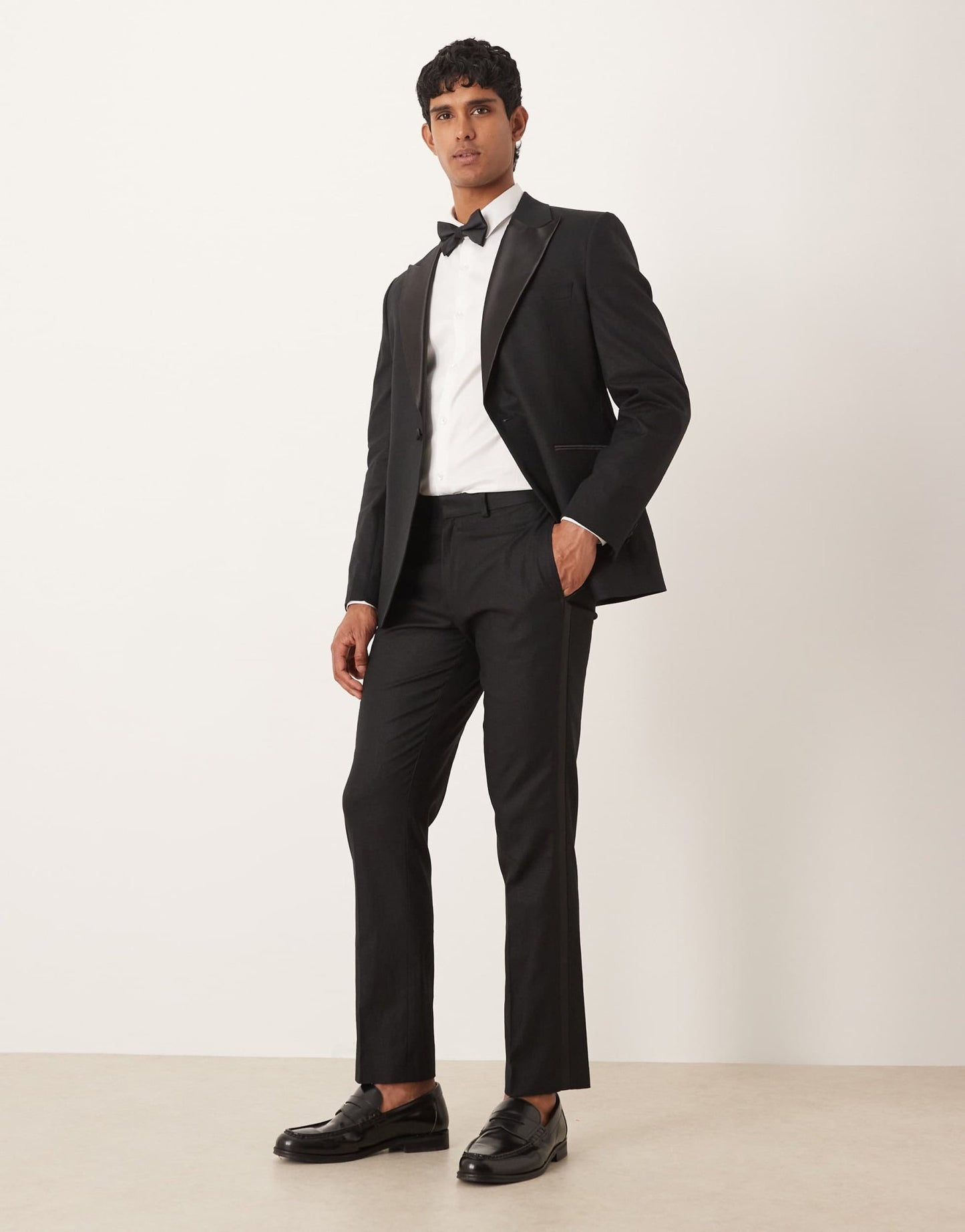 ASOS DESIGN linen blend slim tuxedo suit trousers in black - ASOS Sample Sale