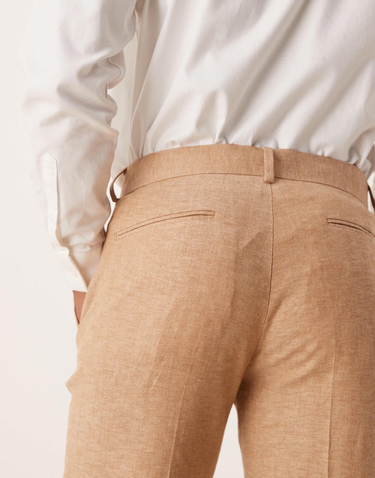 ASOS DESIGN linen blend straight leg suit trousers in camel - ASOS Sample Sale