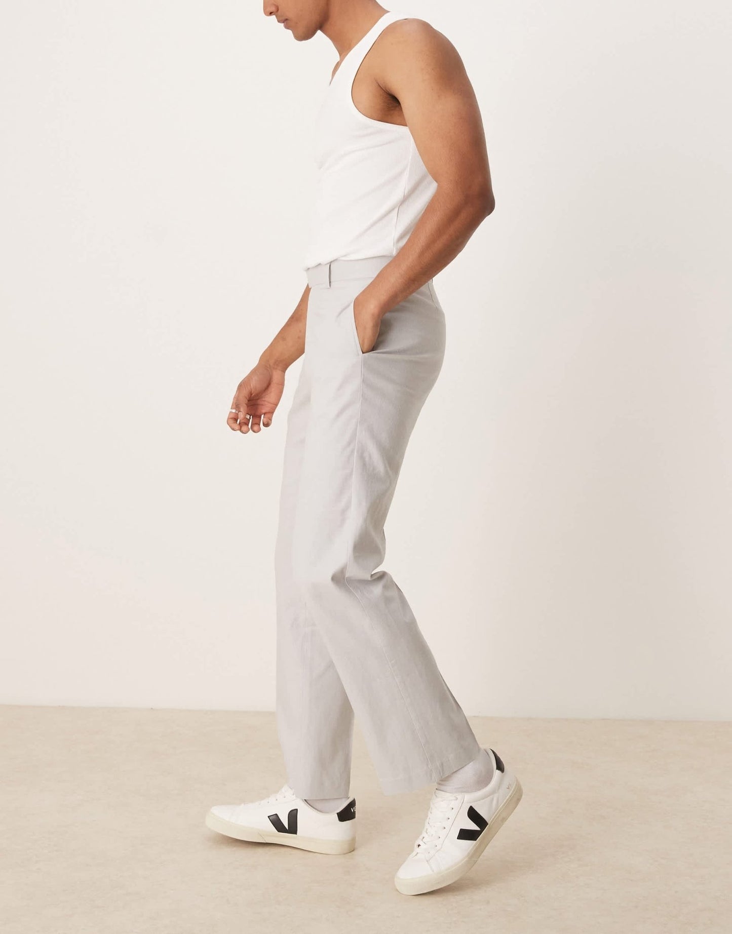 ASOS DESIGN linen blend straight leg suit trousers in pebble - ASOS Sample Sale