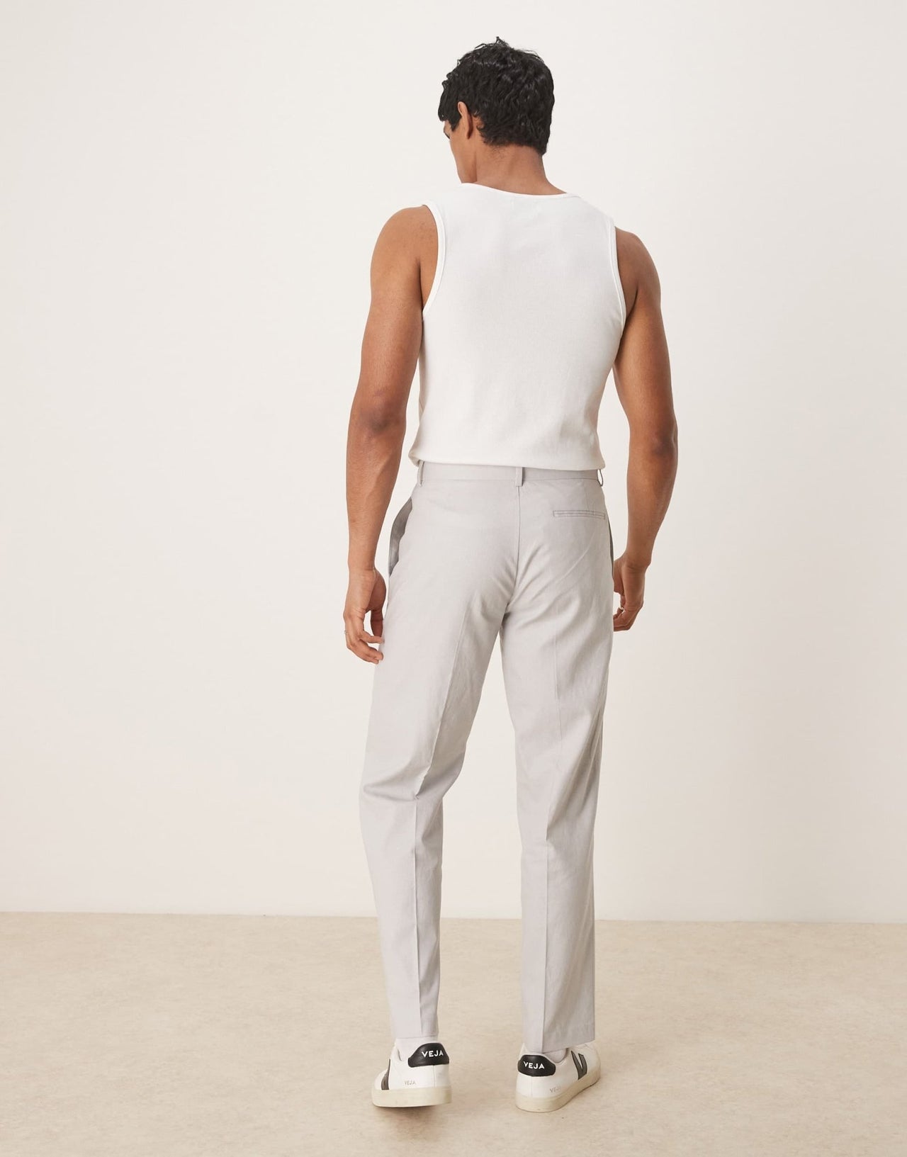 ASOS DESIGN linen blend straight leg suit trousers in pebble - ASOS Sample Sale
