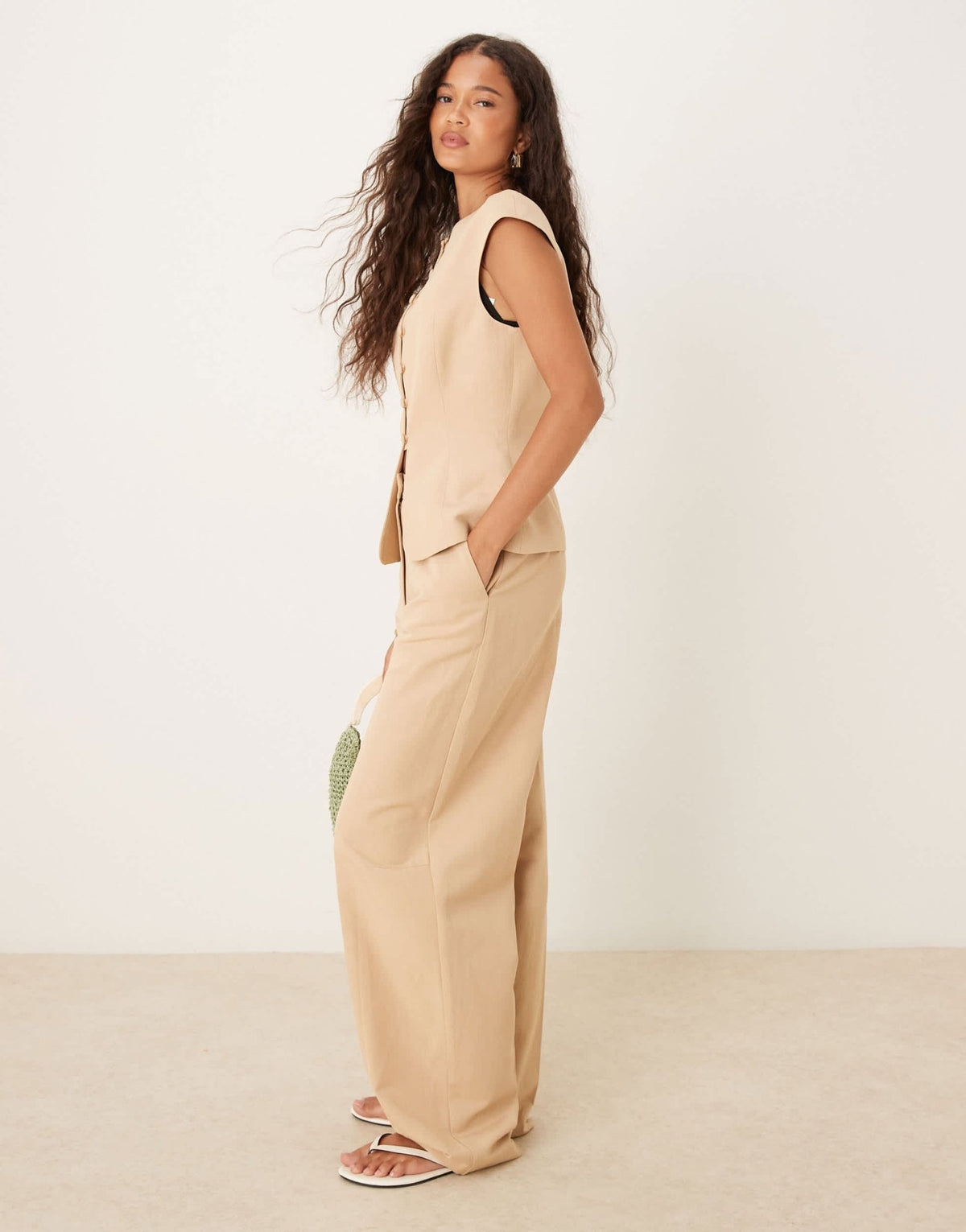 ASOS DESIGN linen blend tailored barrel leg trouser in neutral - ASOS Sample Sale
