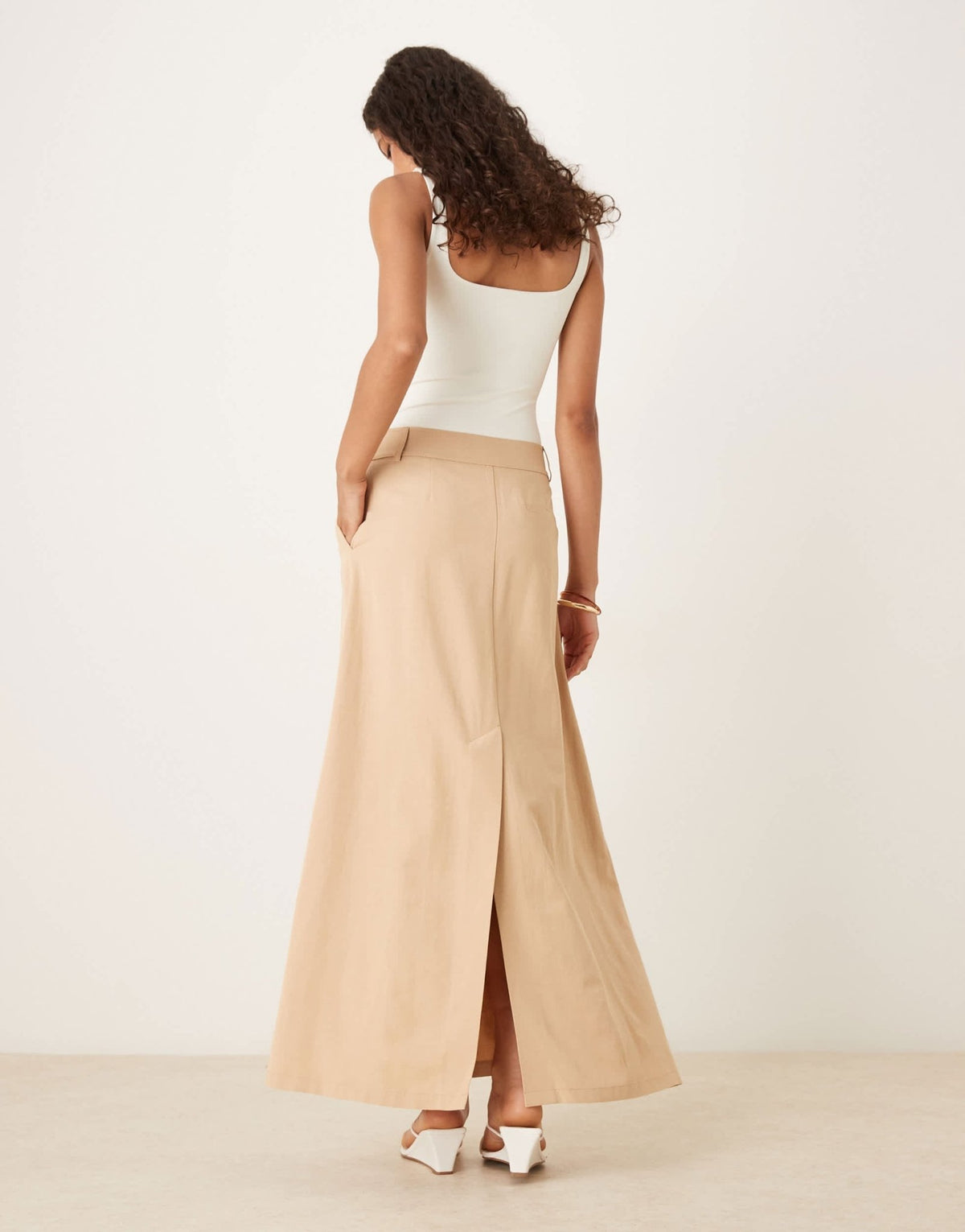 ASOS DESIGN linen blend tailored maxi skirt in neutral - ASOS Sample Sale