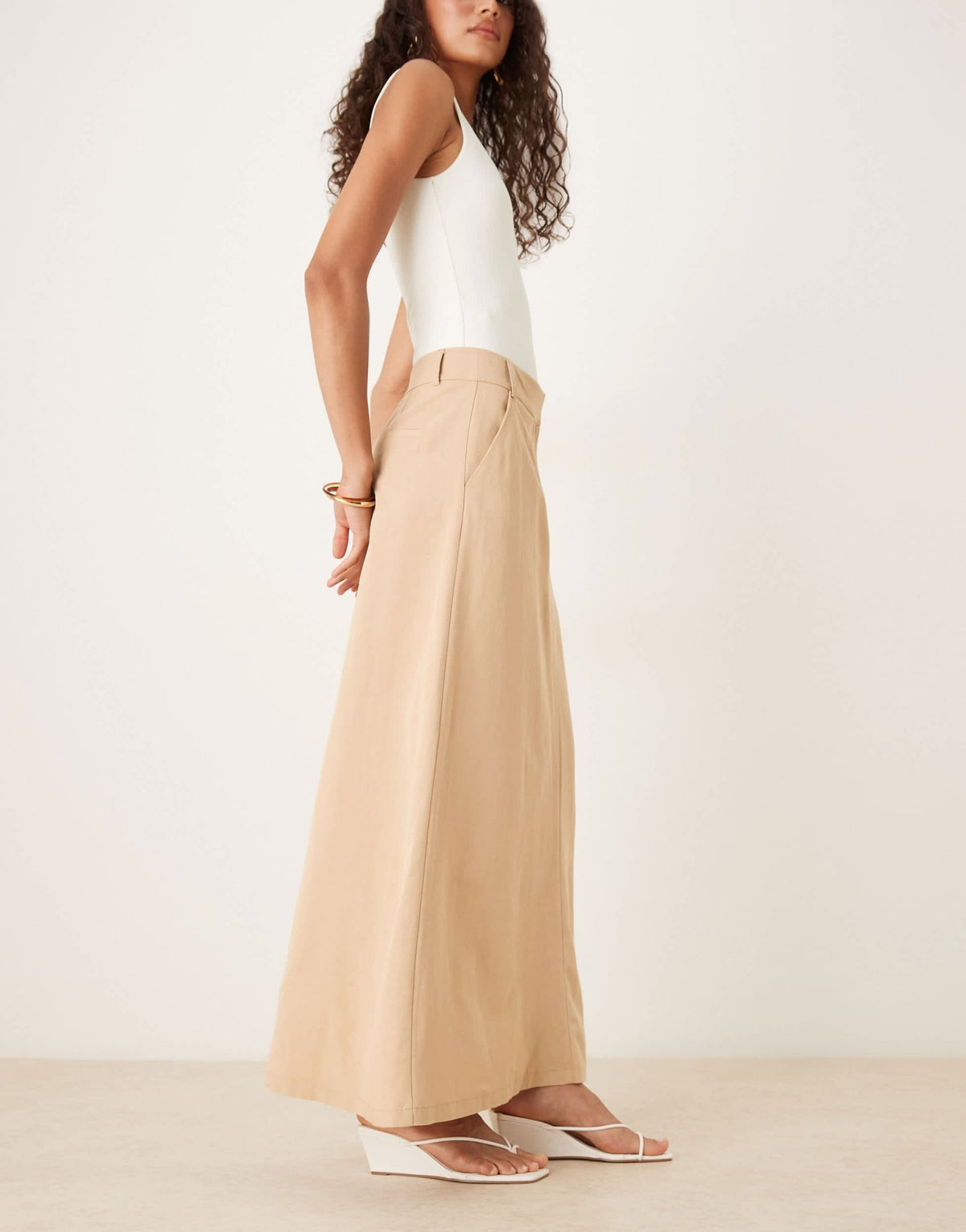 ASOS DESIGN linen blend tailored maxi skirt in neutral - ASOS Sample Sale