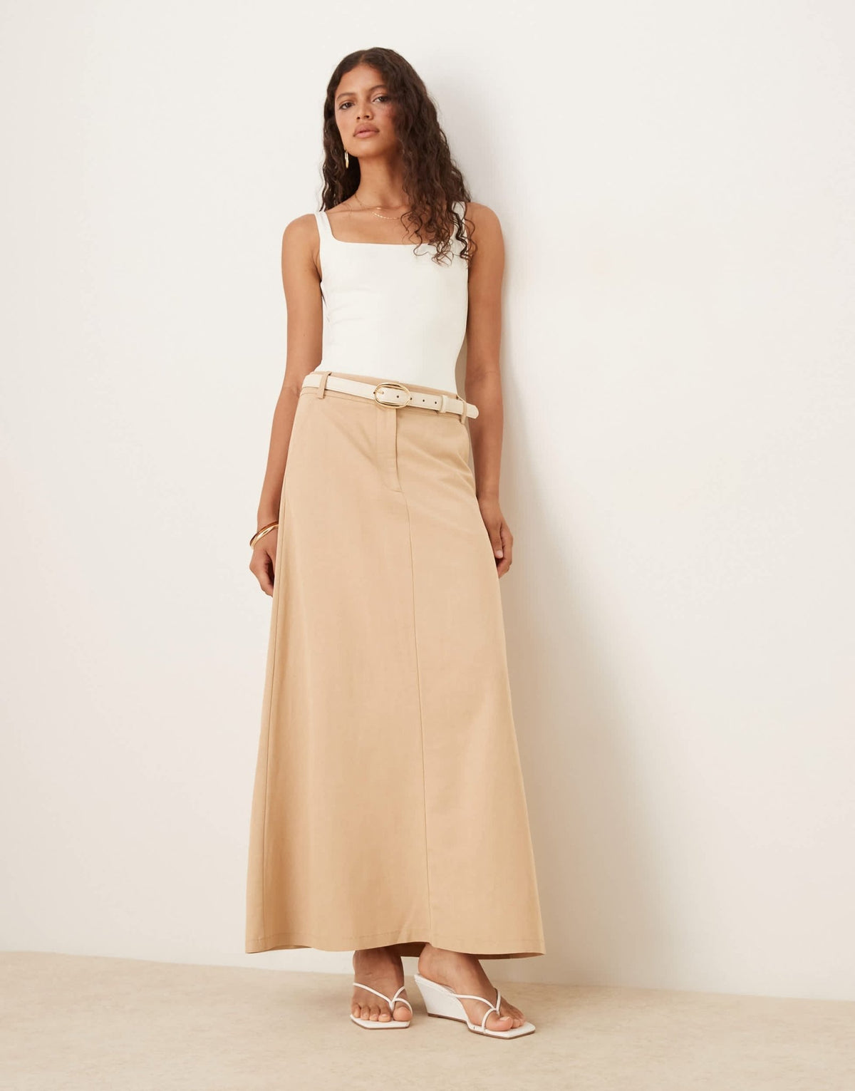 ASOS DESIGN linen blend tailored maxi skirt in neutral - ASOS Sample Sale