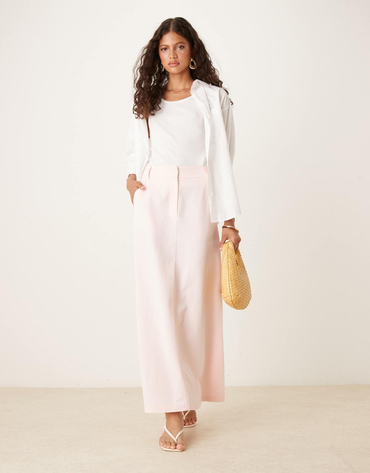 ASOS DESIGN linen blend tailored maxi skirt in pink - ASOS Sample Sale