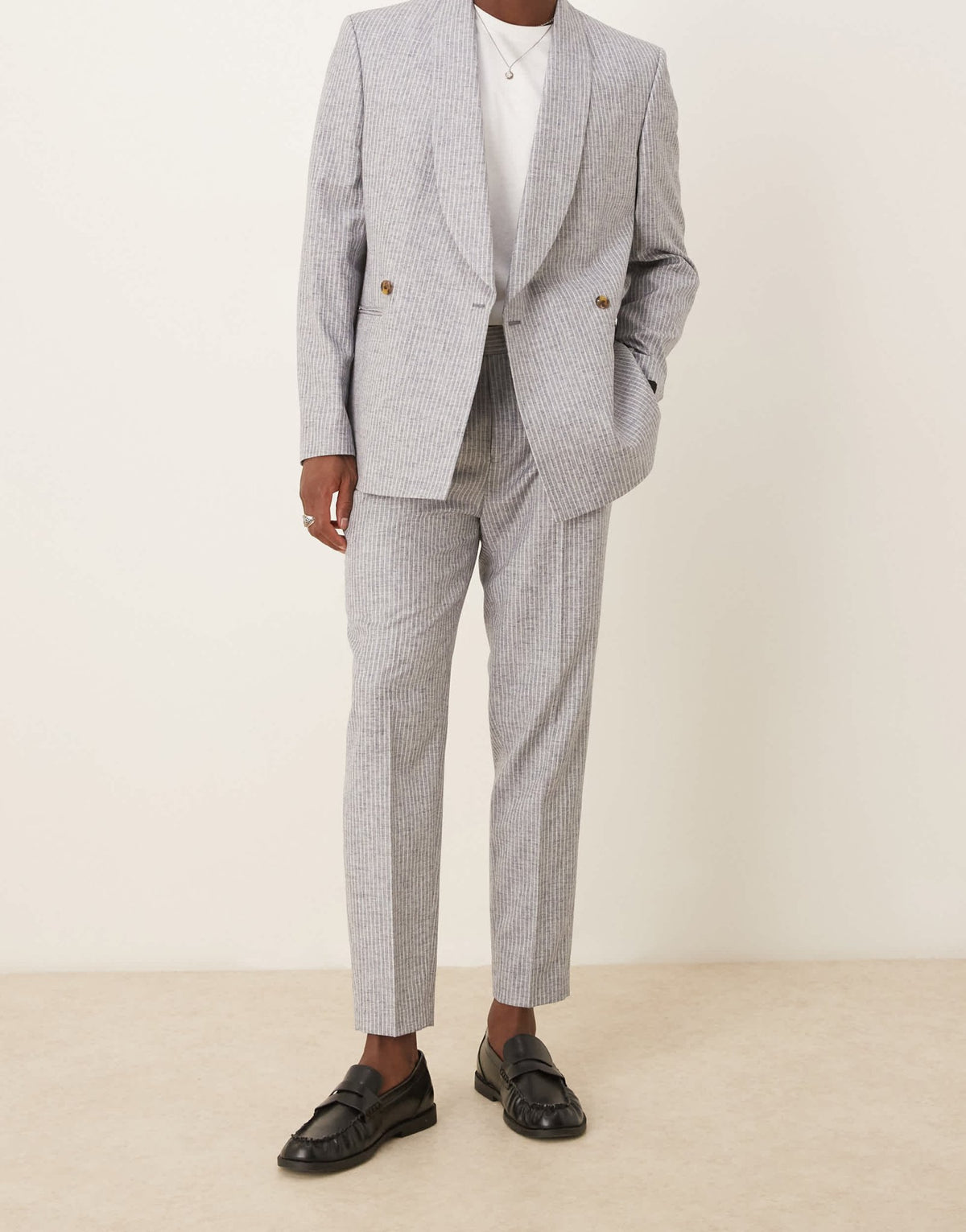 ASOS DESIGN linen blend tapered suit trousers in blue stripe - ASOS Sample Sale