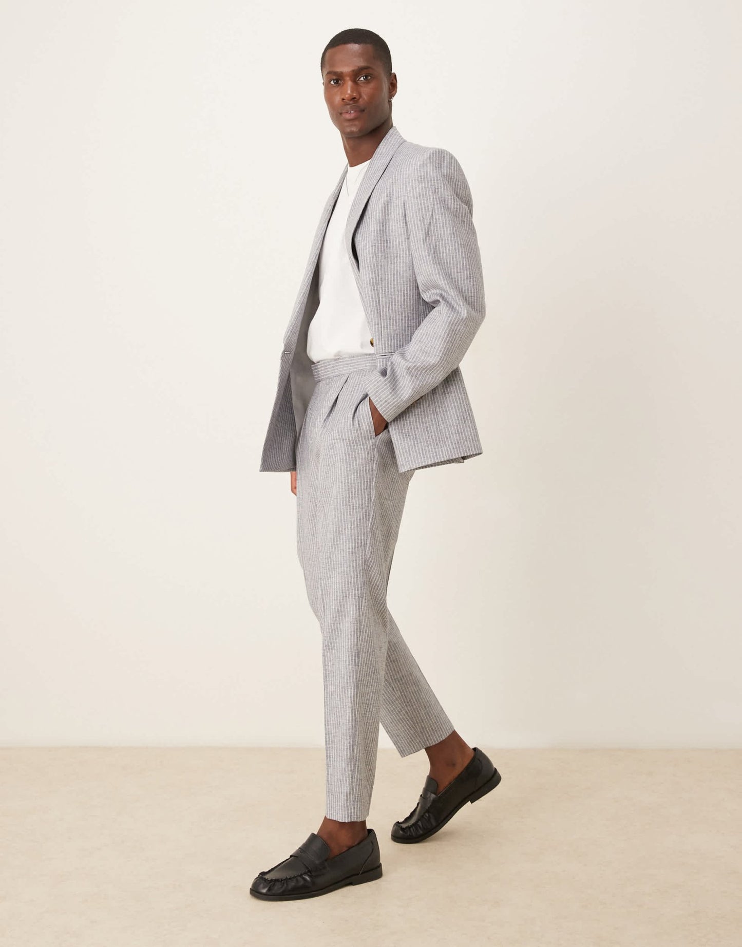 ASOS DESIGN linen blend tapered suit trousers in blue stripe - ASOS Sample Sale