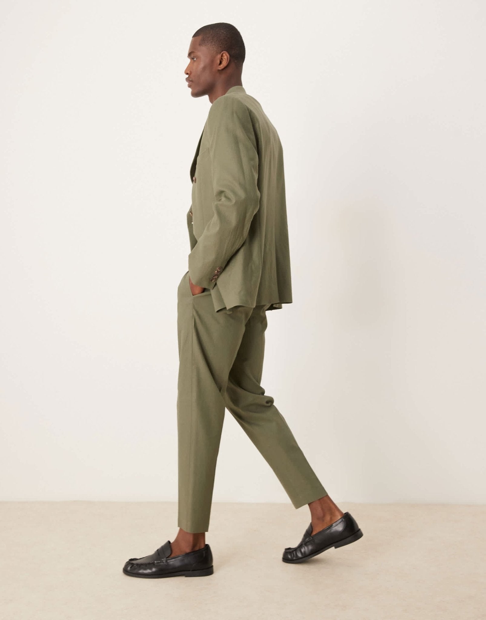 ASOS DESIGN linen blend tapered suit trousers in green - MGREEN - ASOS Sample Sale