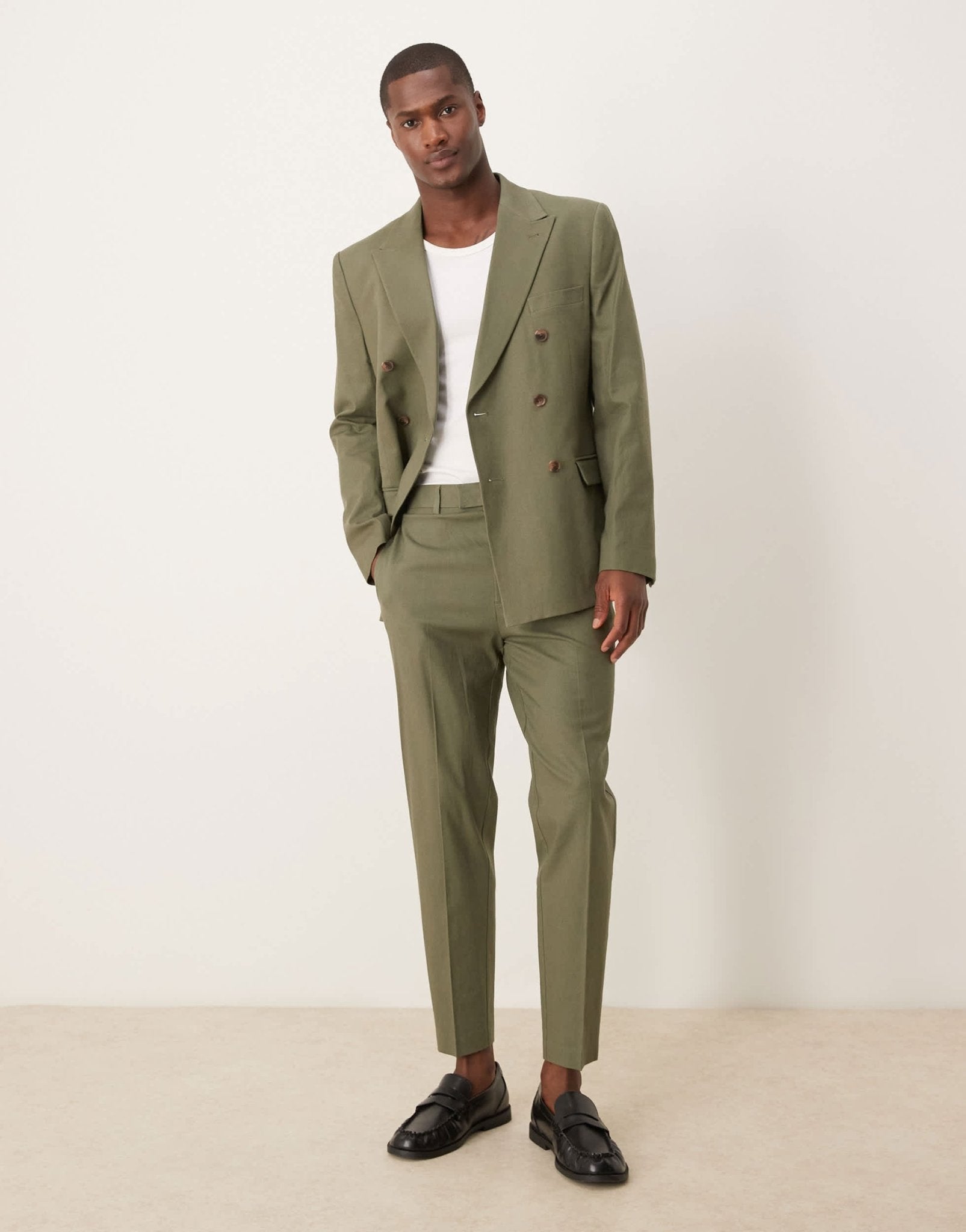 ASOS DESIGN linen blend tapered suit trousers in green - MGREEN - ASOS Sample Sale