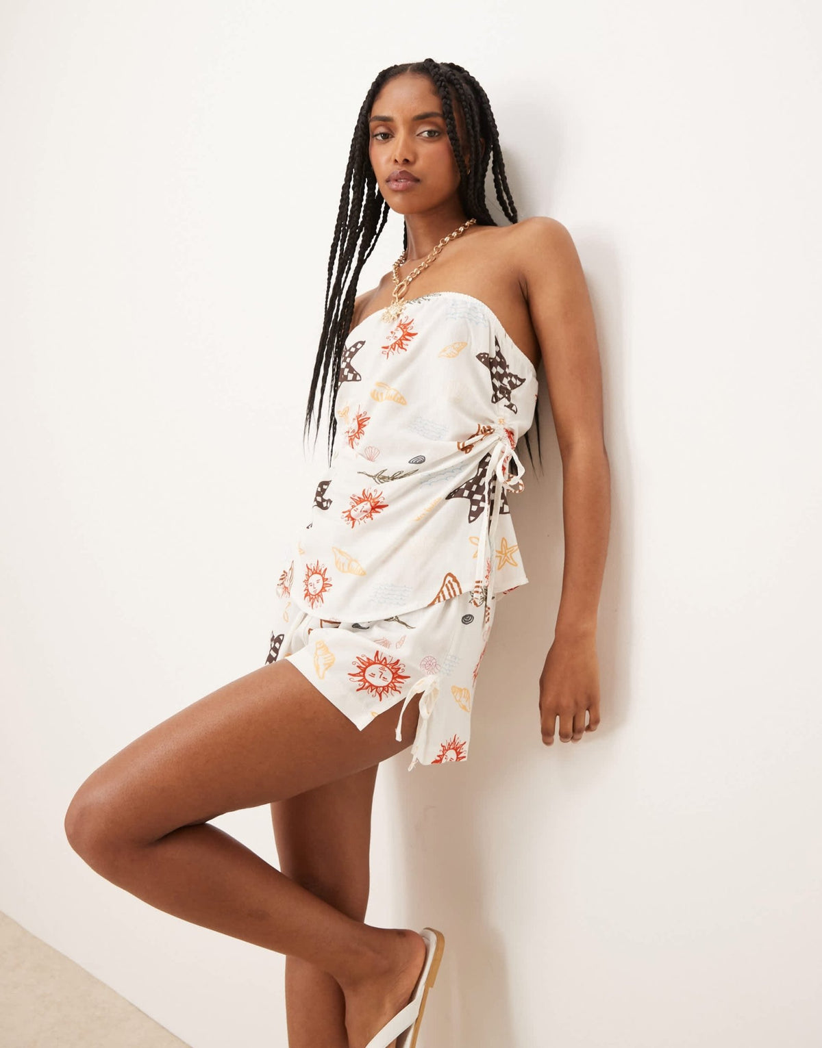 ASOS DESIGN linen blend tie side shorts in holiday print co ord - ASOS Sample Sale