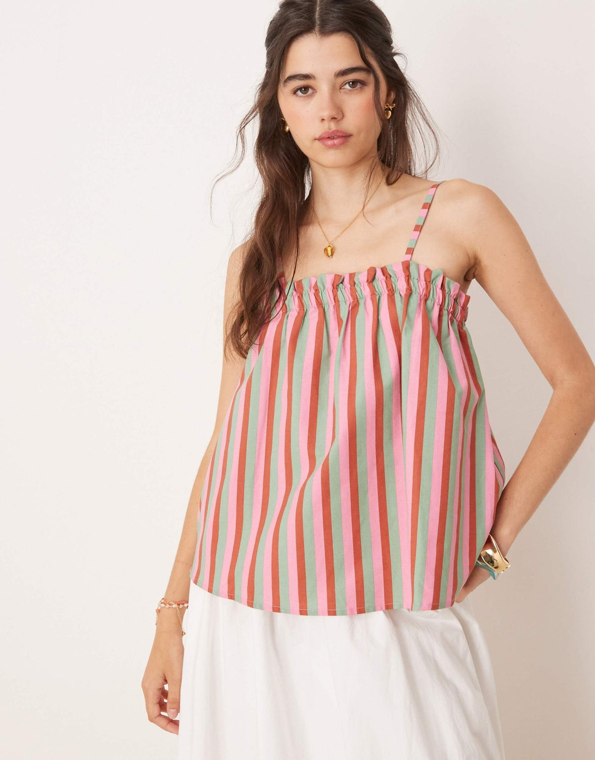 ASOS DESIGN linen blend trapeze cami top in pink stripe - ASOS Sample Sale