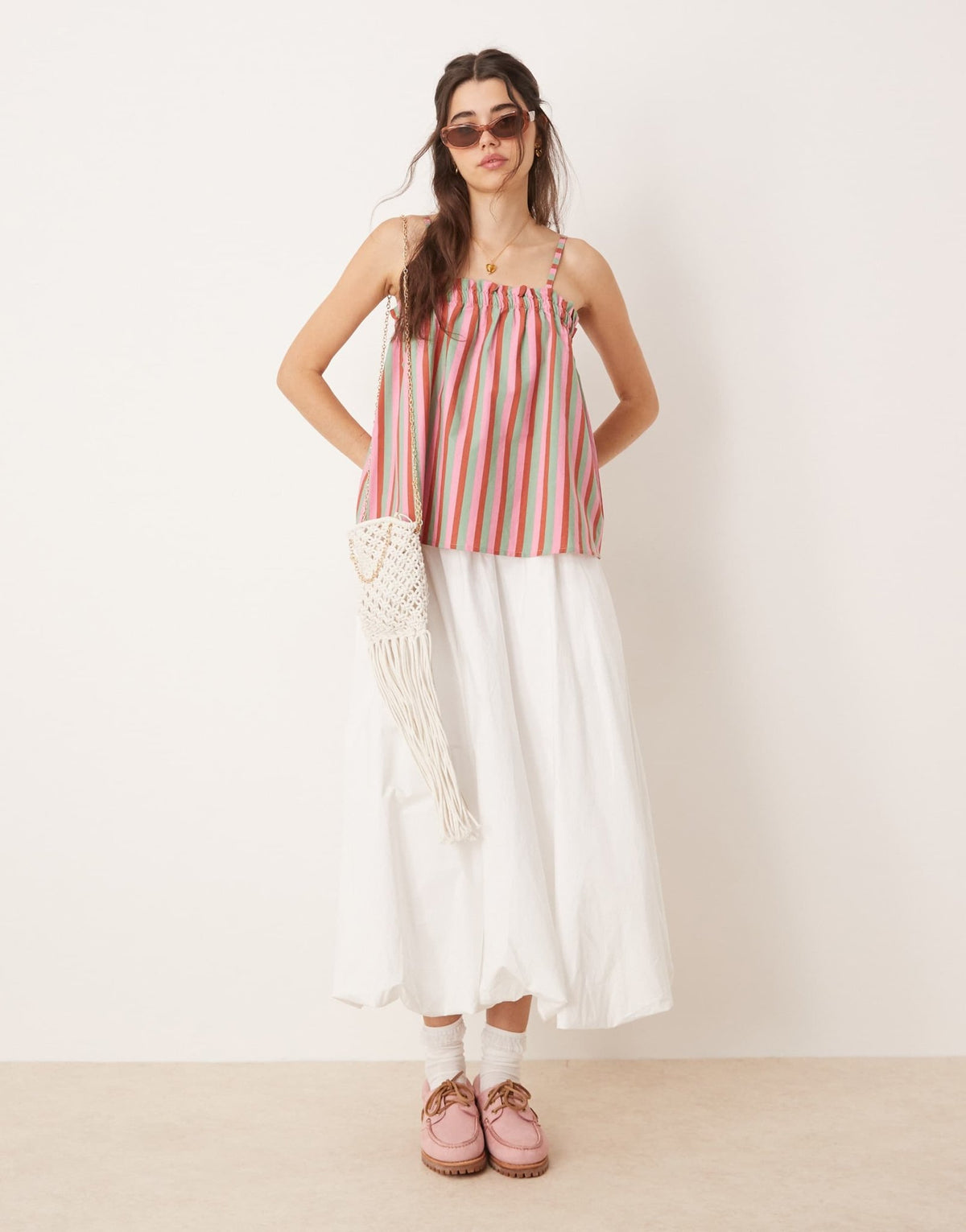 ASOS DESIGN linen blend trapeze cami top in pink stripe - ASOS Sample Sale