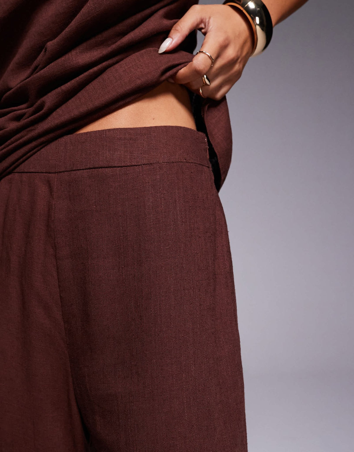 ASOS DESIGN linen co-ord wide leg trousers in brown - ASOS Sample Sale