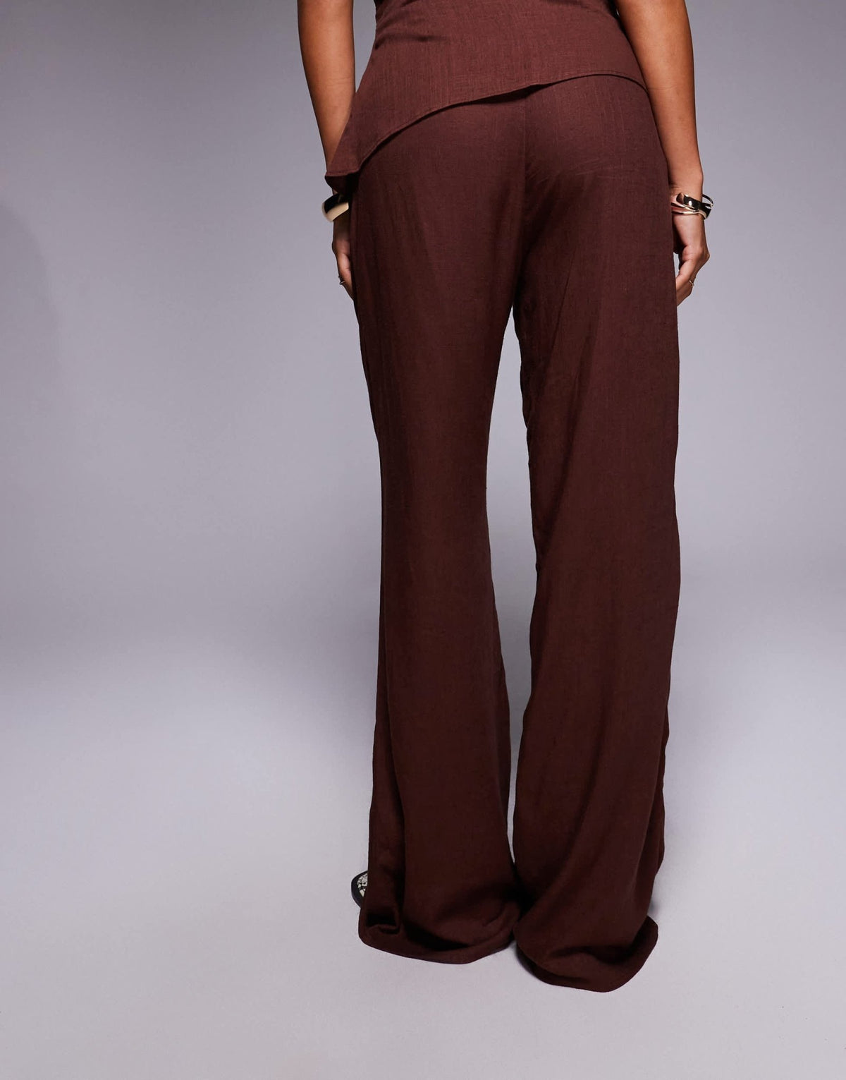 ASOS DESIGN linen co-ord wide leg trousers in brown - ASOS Sample Sale