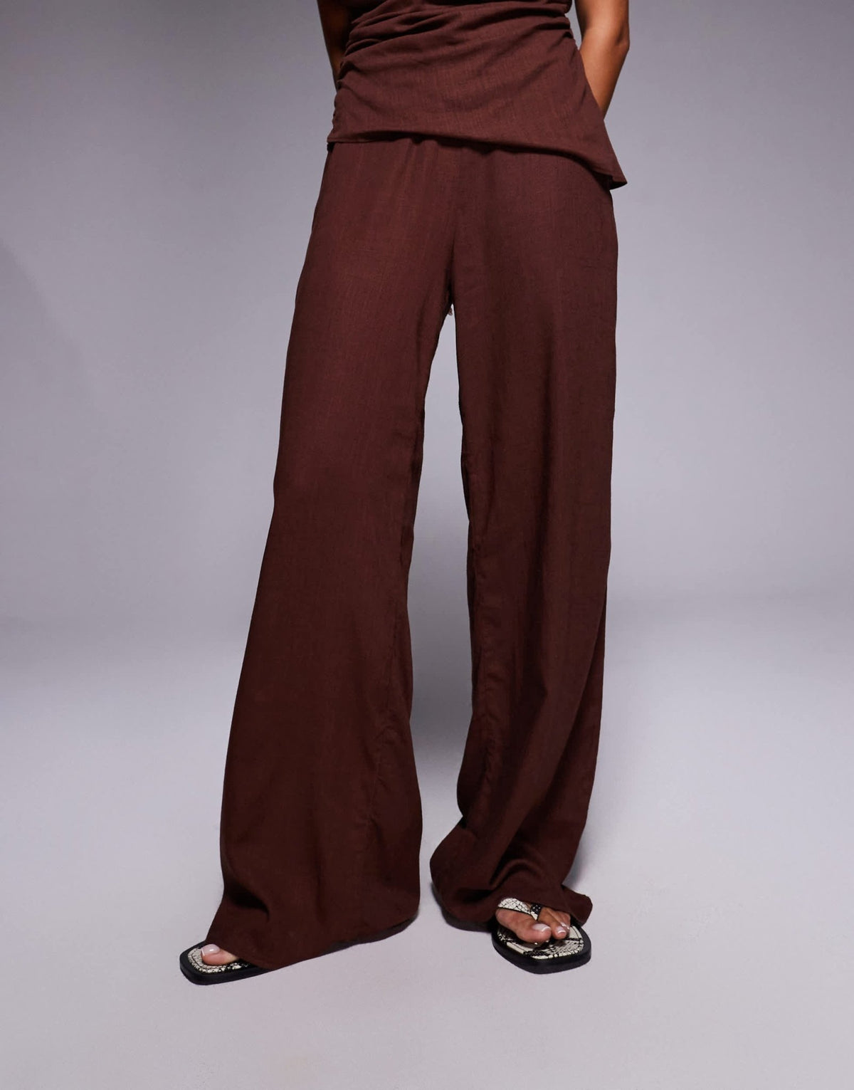 ASOS DESIGN linen co-ord wide leg trousers in brown - ASOS Sample Sale